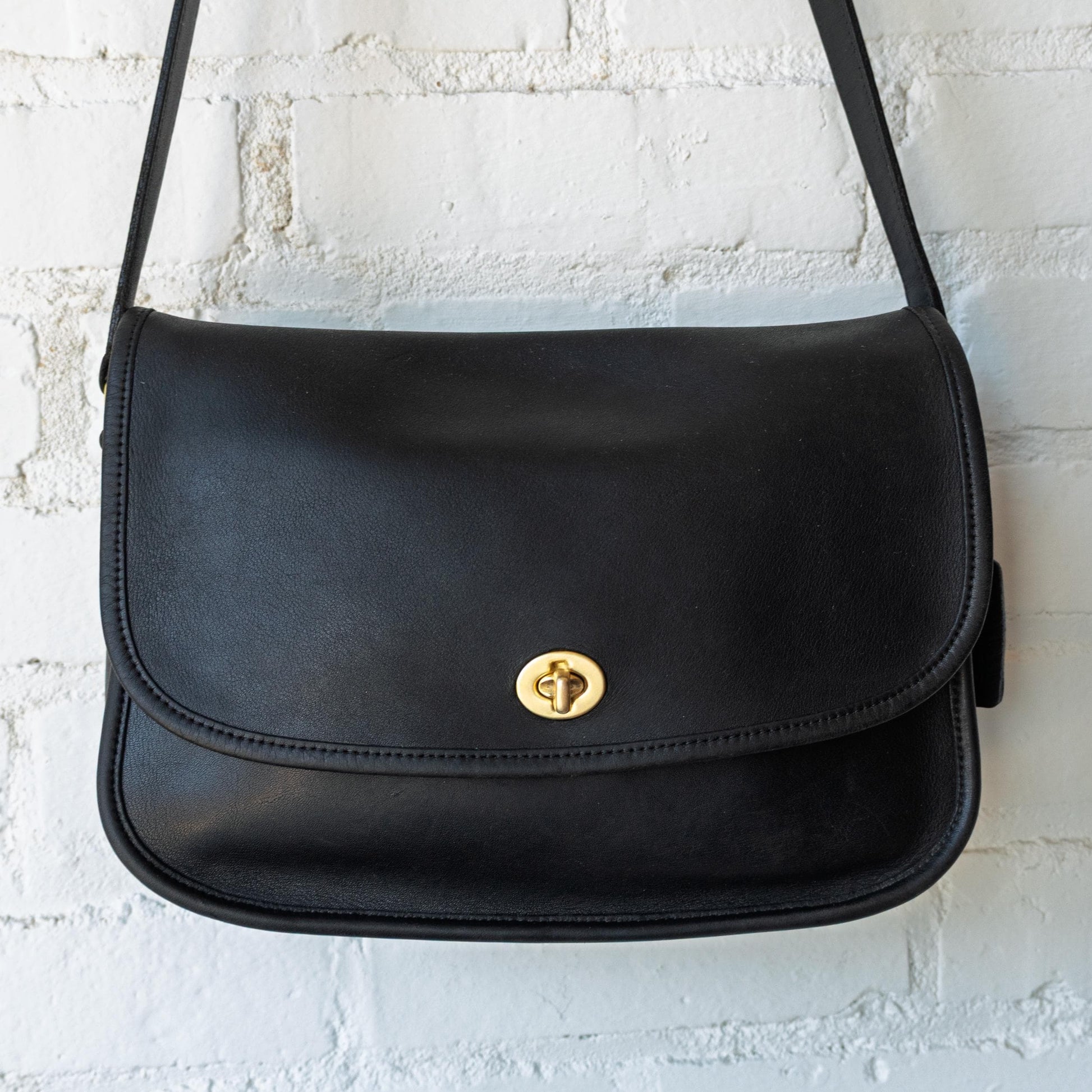 Vintage 90s Coach Black Leather City Bag #9790 | Designer Crossbody Flap Purse
