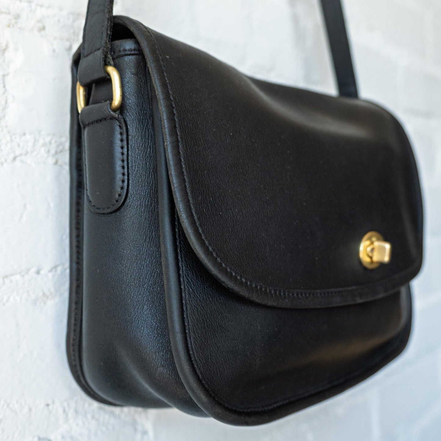 Vintage 90s Coach Black Leather City Bag #9790 | Designer Crossbody Flap Purse