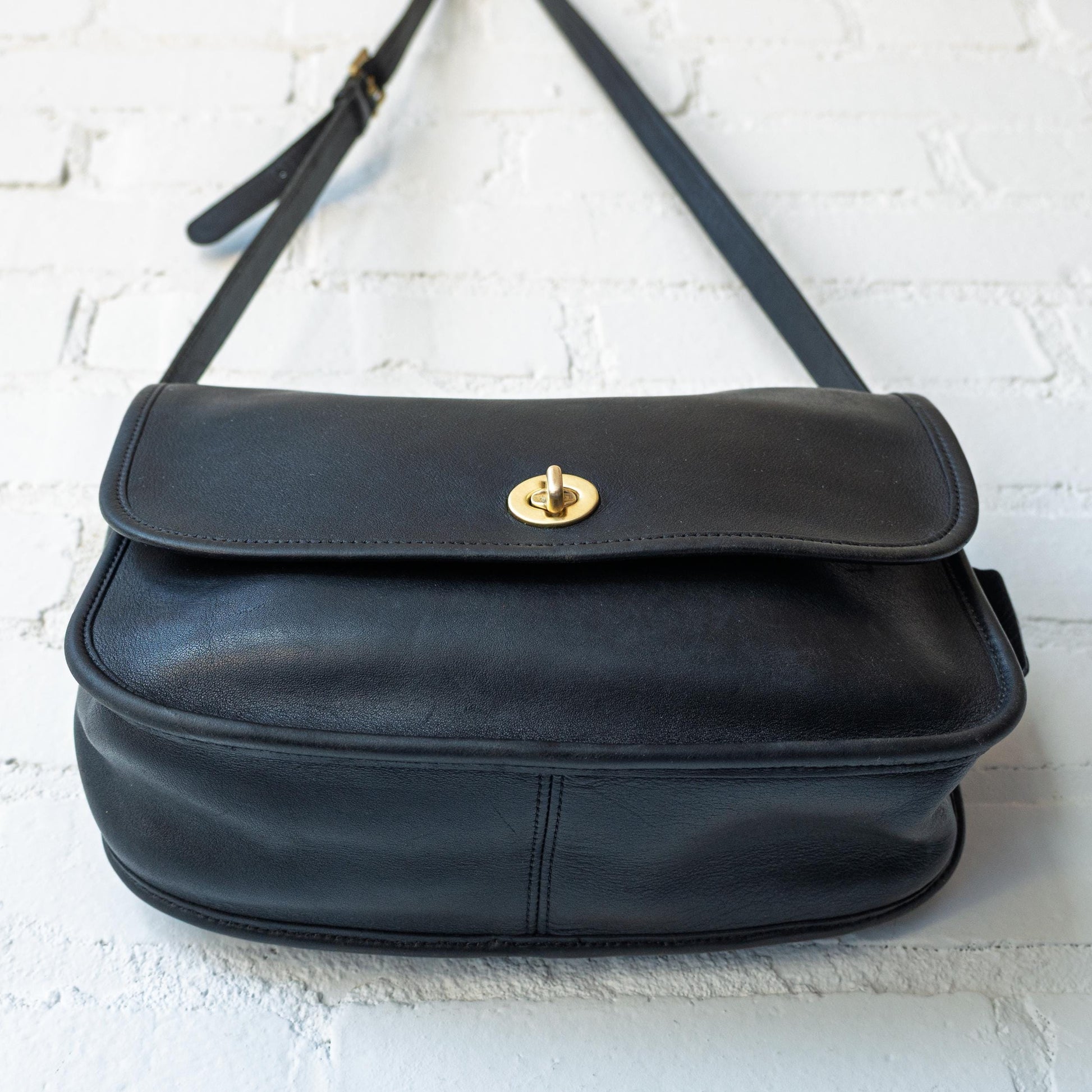 Vintage 90s Coach Black Leather City Bag #9790 | Designer Crossbody Flap Purse