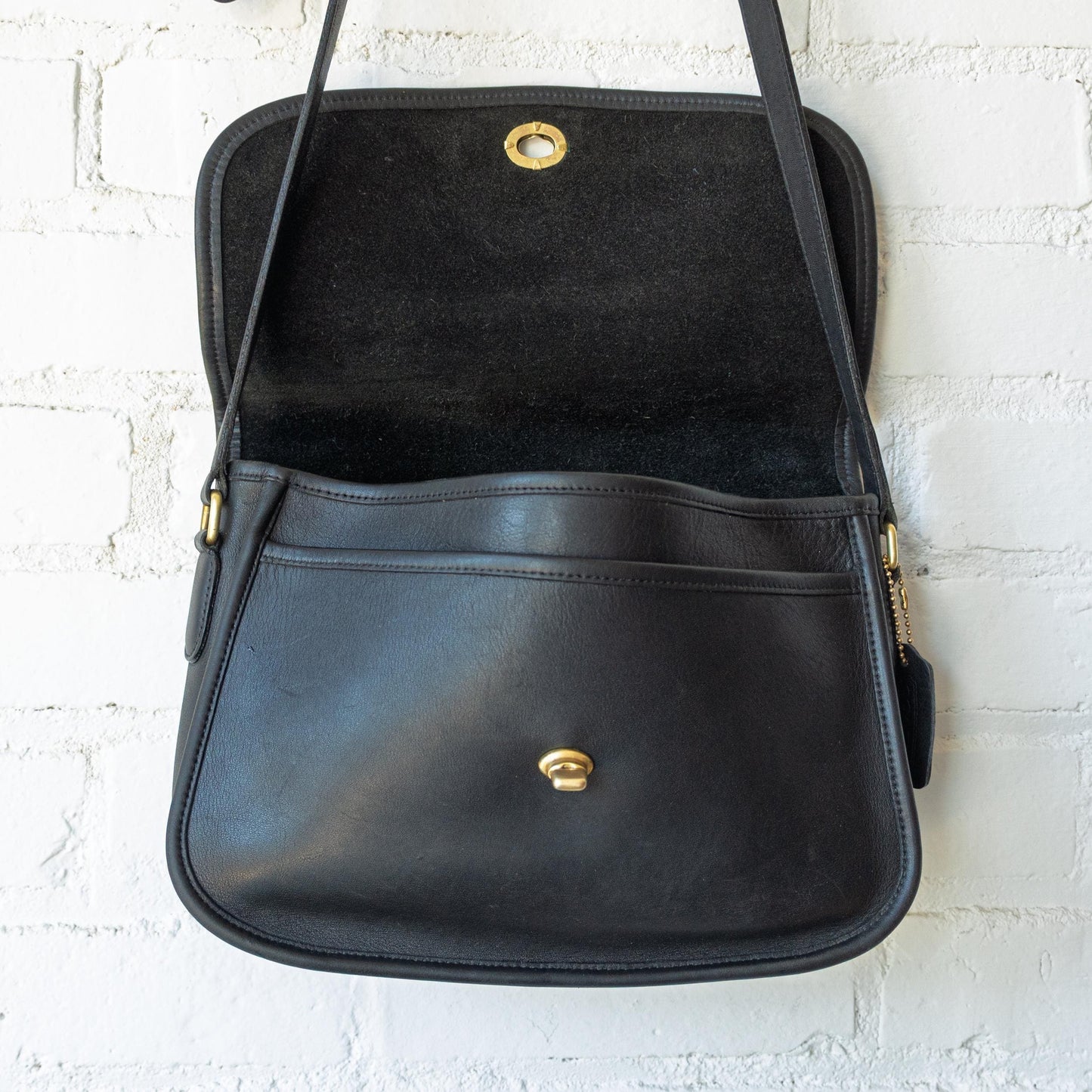 Vintage 90s Coach Black Leather City Bag #9790 | Designer Crossbody Flap Purse