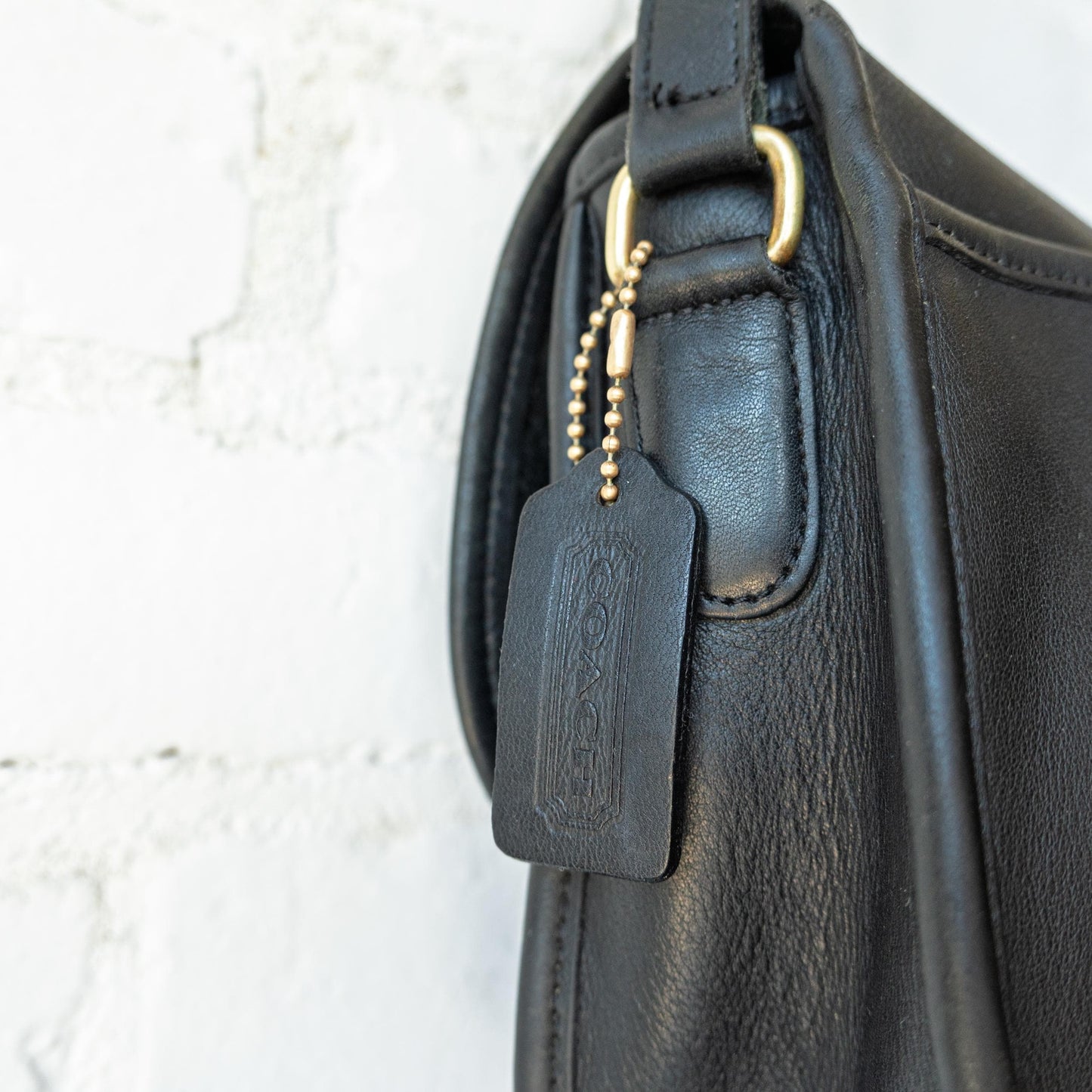 Vintage 90s Coach Black Leather City Bag #9790 | Designer Crossbody Flap Purse