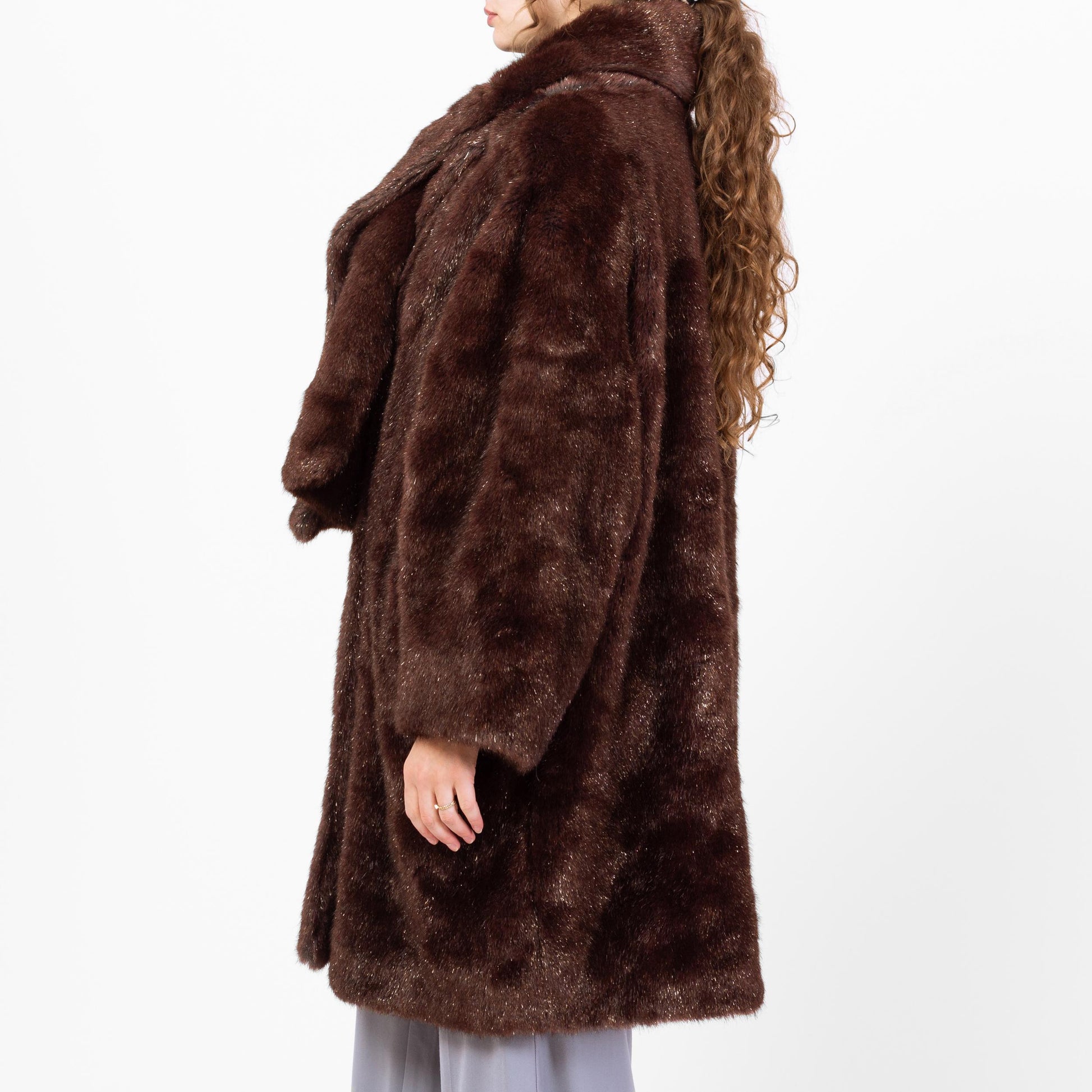 Vintage 80s Guy Laroche Mahogany Faux Fur Scarf Coat - Medium