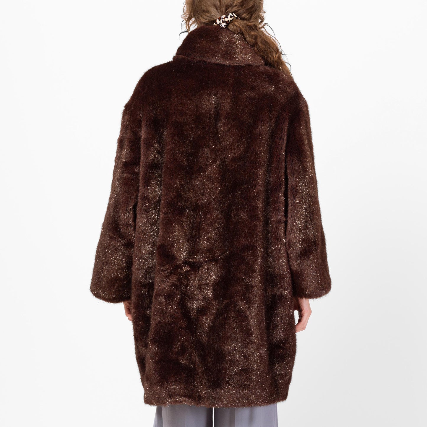 Vintage 80s Guy Laroche Mahogany Faux Fur Scarf Coat - Medium