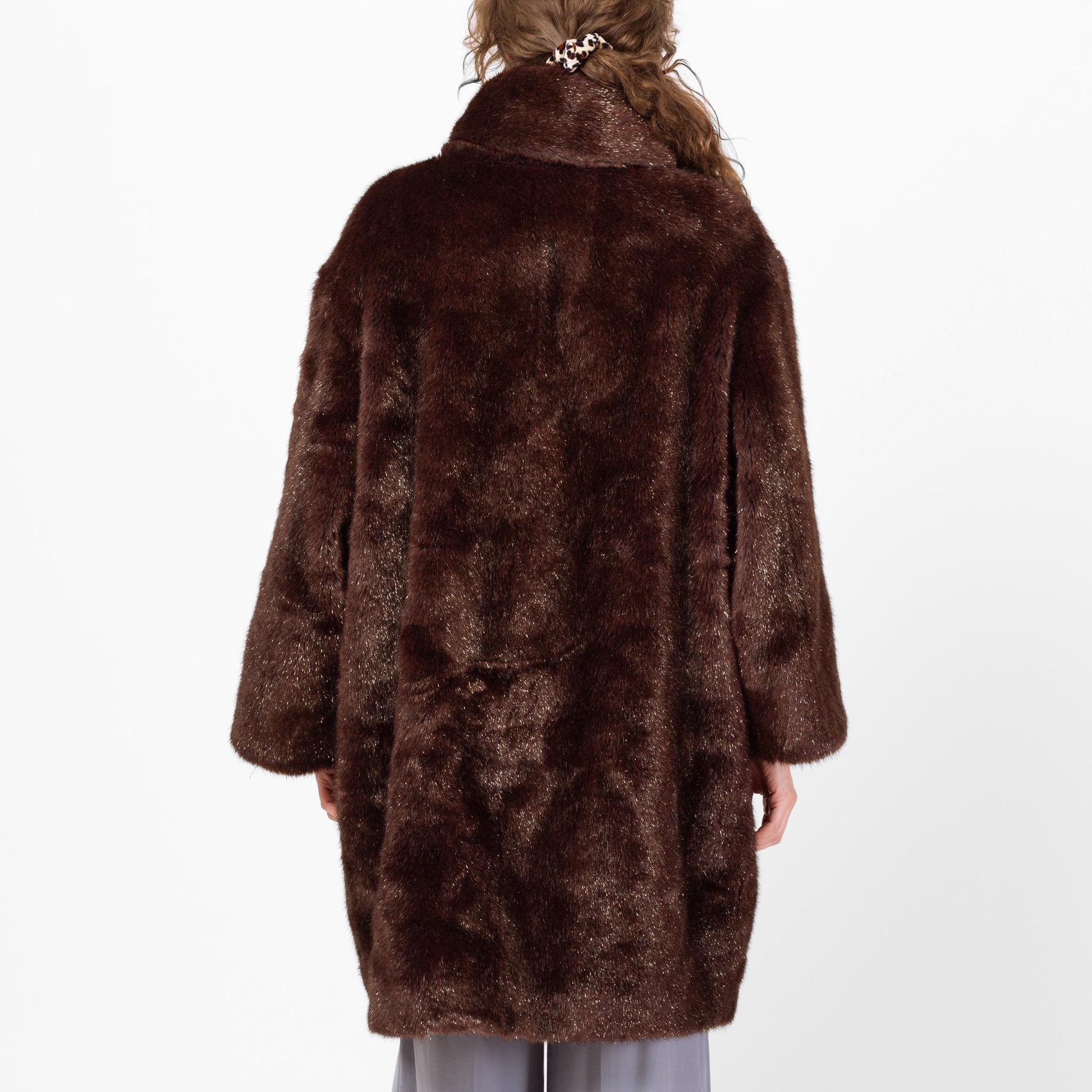 Vintage 80s Guy Laroche Mahogany Faux Fur Scarf Coat - Medium