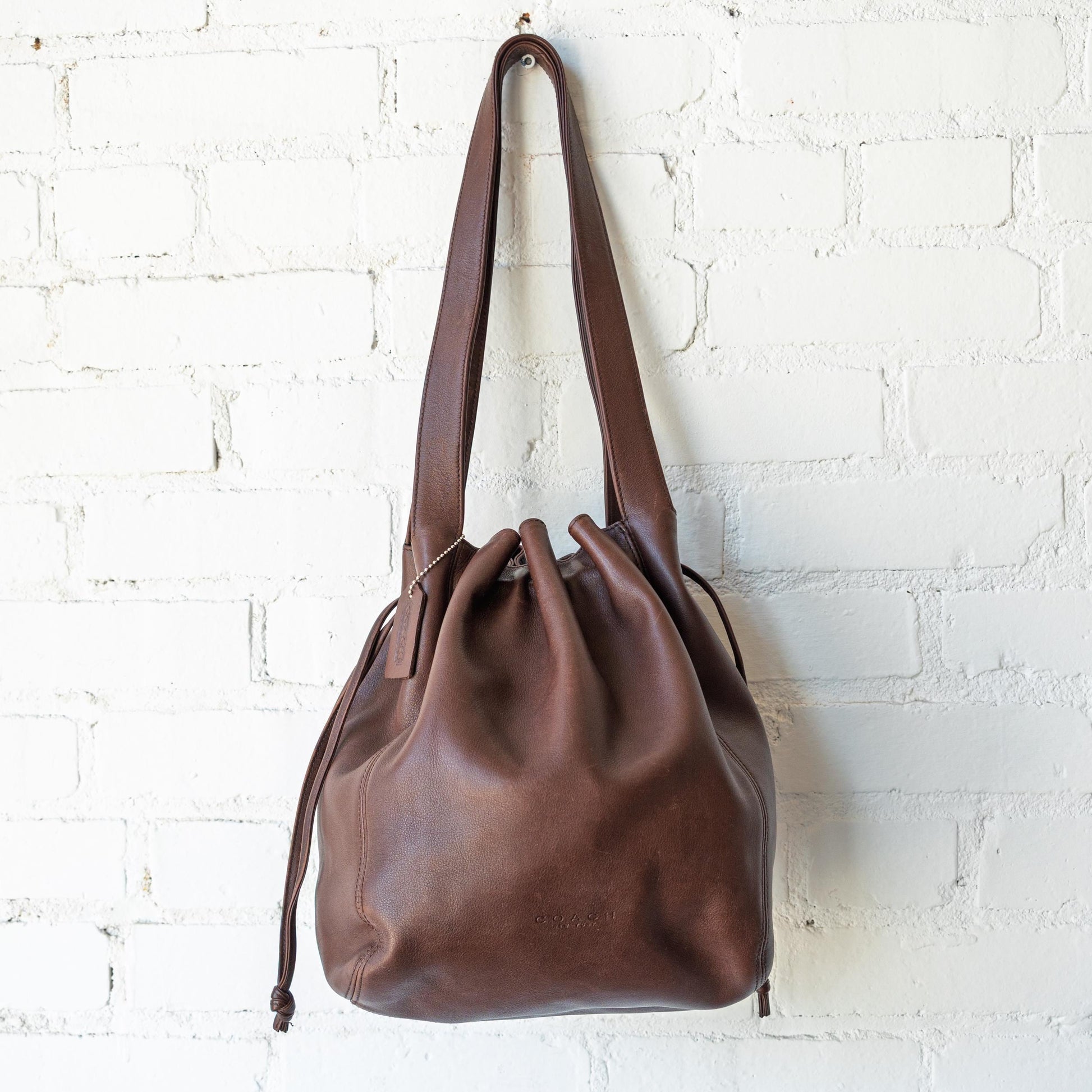 Vintage 90s Coach Lexington Brown Leather Drawstring Bucket Bag #4180 | Designer Shoulder Bag Purse