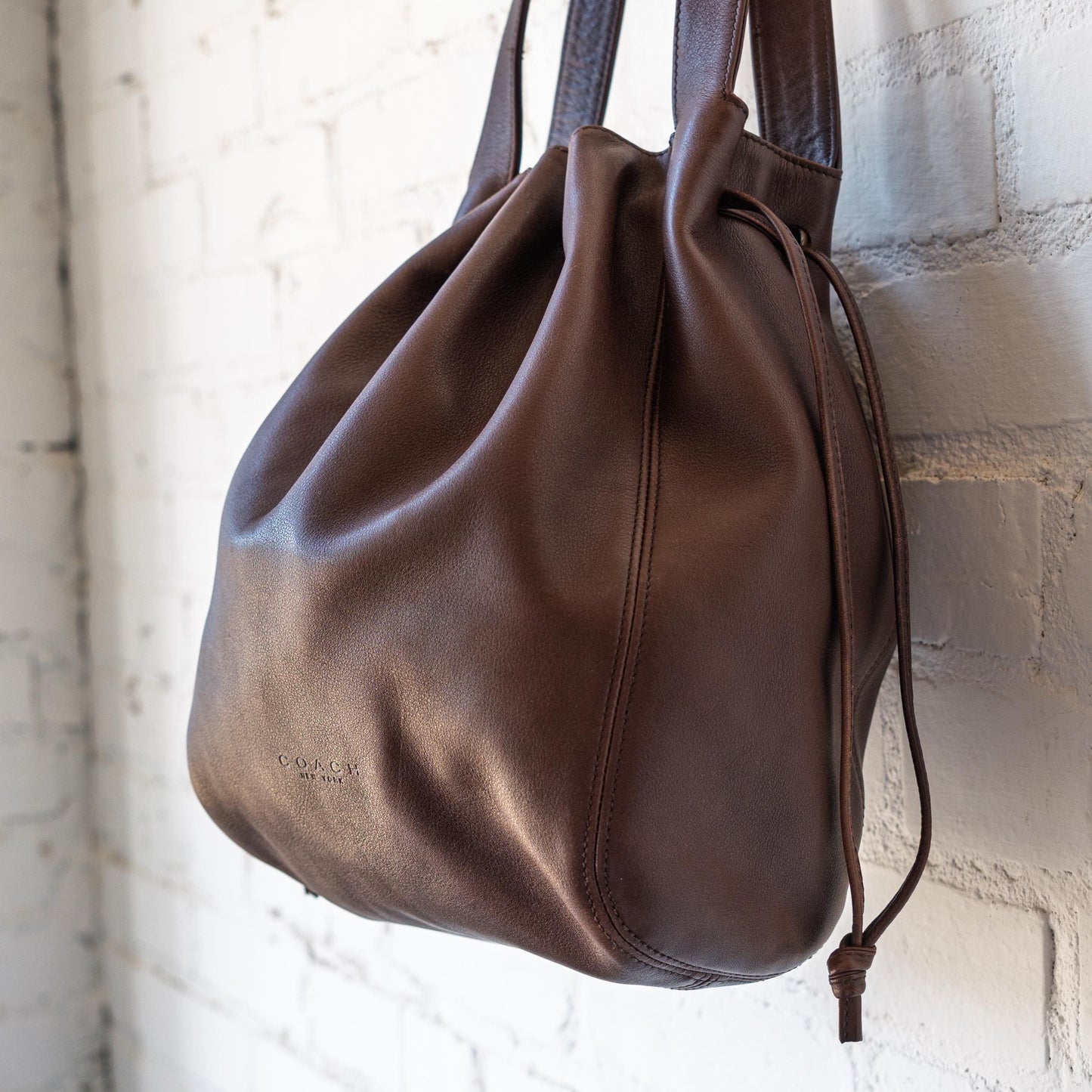 Vintage 90s Coach Lexington Brown Leather Drawstring Bucket Bag #4180 | Designer Shoulder Bag Purse
