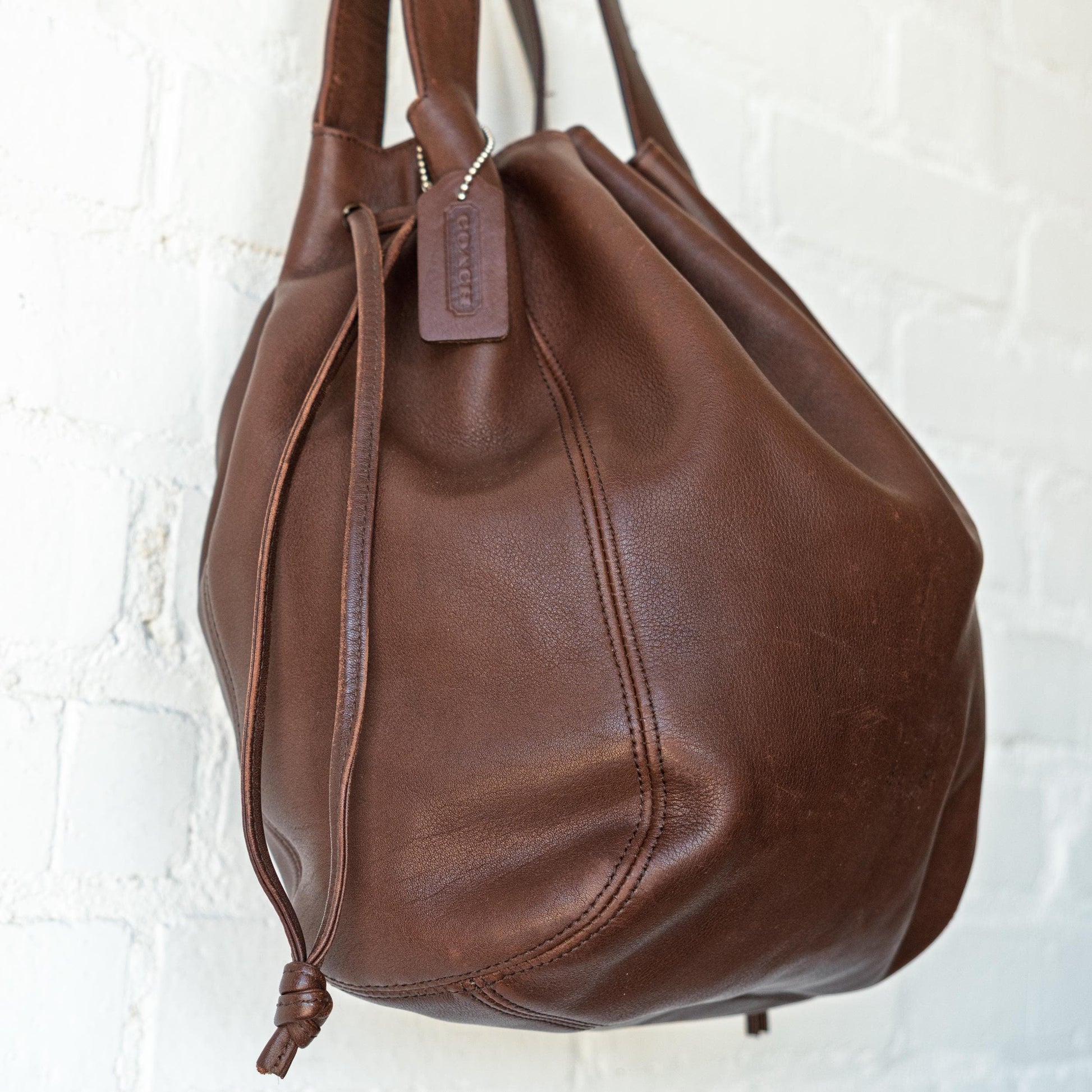 Vintage 90s Coach Lexington Brown Leather Drawstring Bucket Bag #4180 | Designer Shoulder Bag Purse