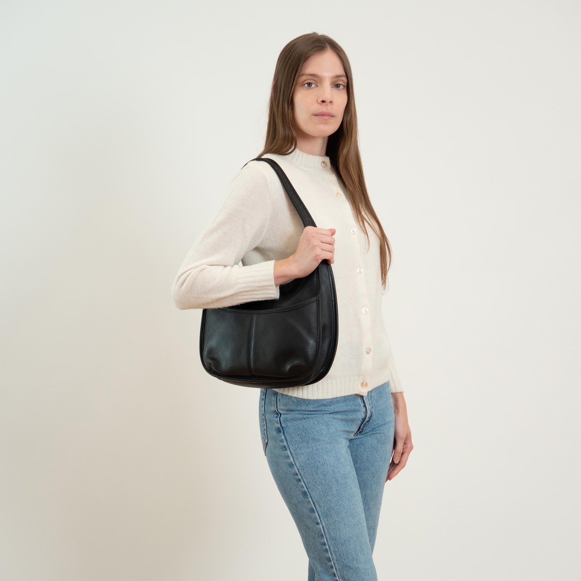 Vintage 90s Coach Ergo Black Leather Hobo Shoulder Bag #9033