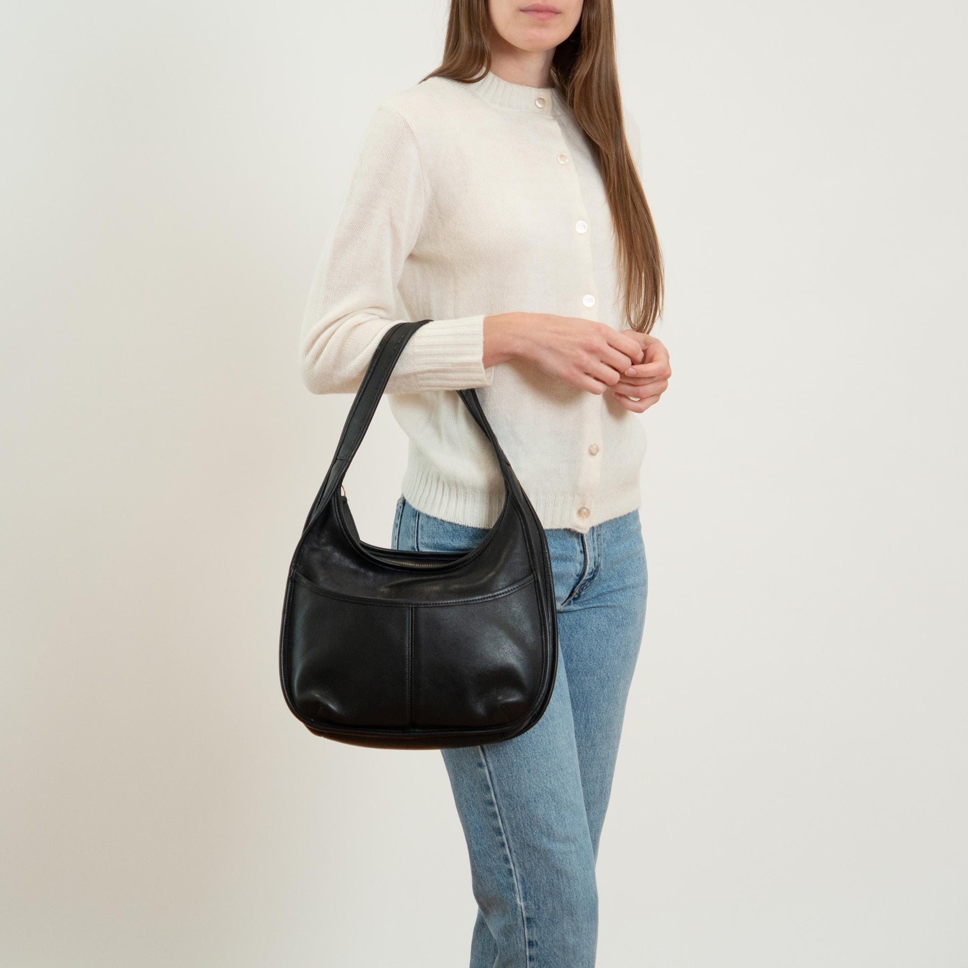 Vintage 90s Coach Ergo Black Leather Hobo Shoulder Bag #9033