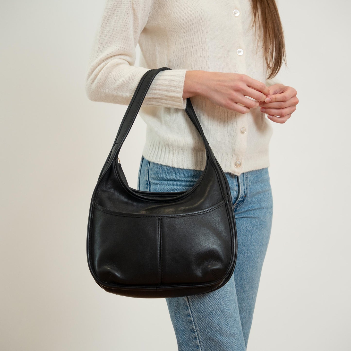 Vintage 90s Coach Ergo Black Leather Hobo Shoulder Bag #9033