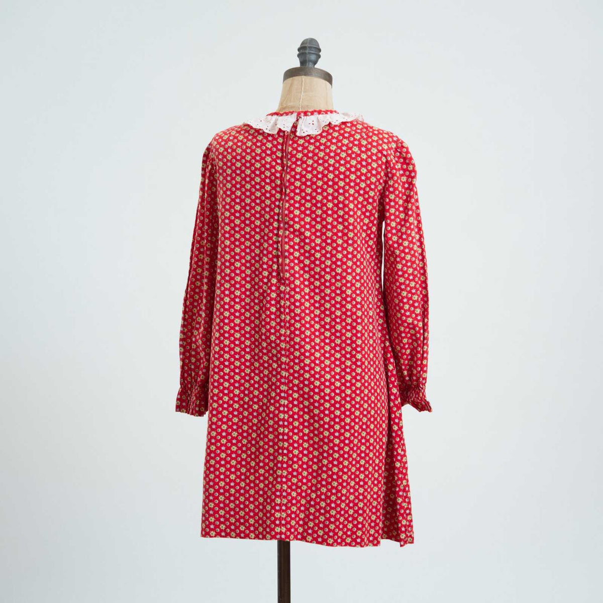 Vintage 60s Red Floral Prairie Collar Tent Dress - Extra Small