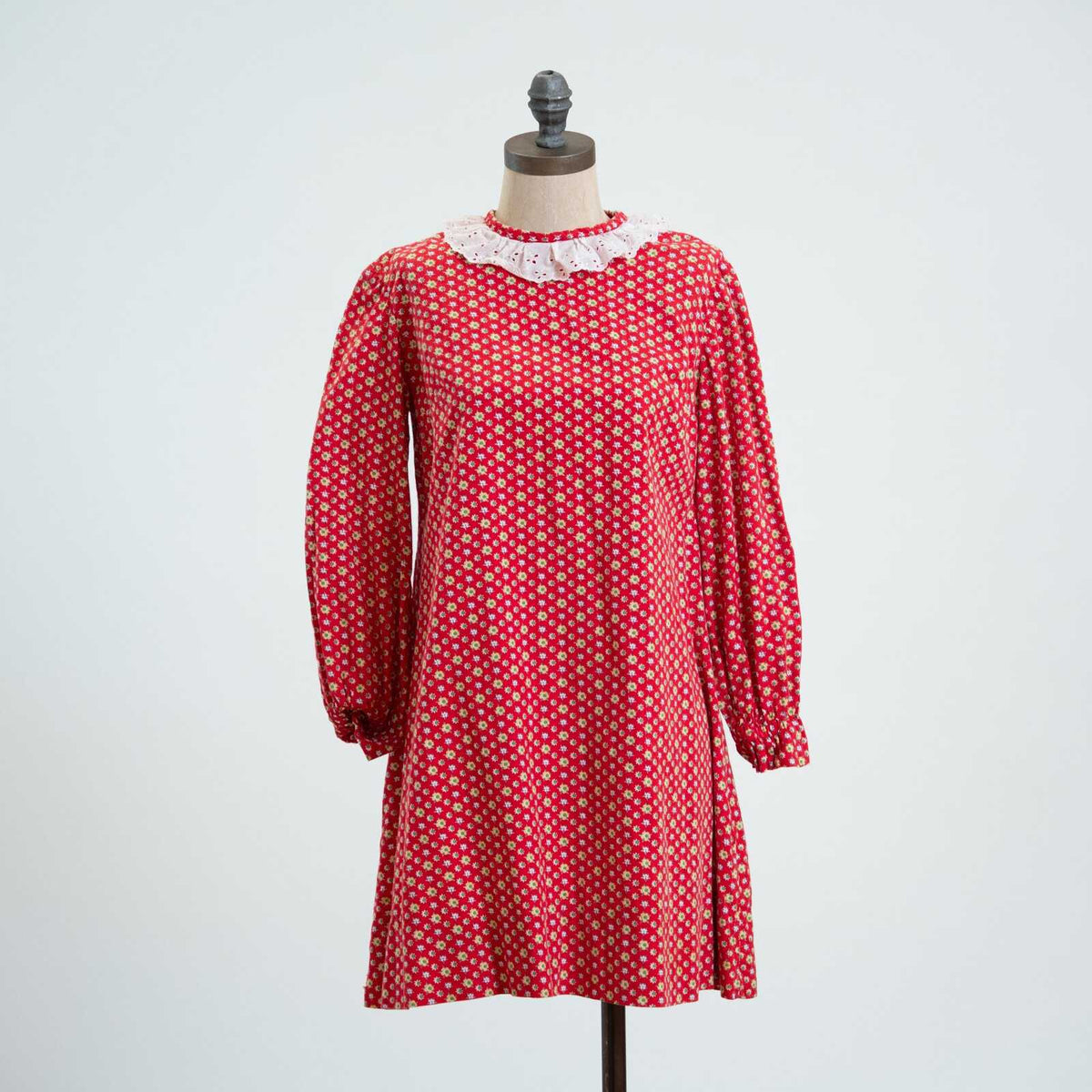 Vintage 60s Red Floral Prairie Collar Tent Dress - Extra Small