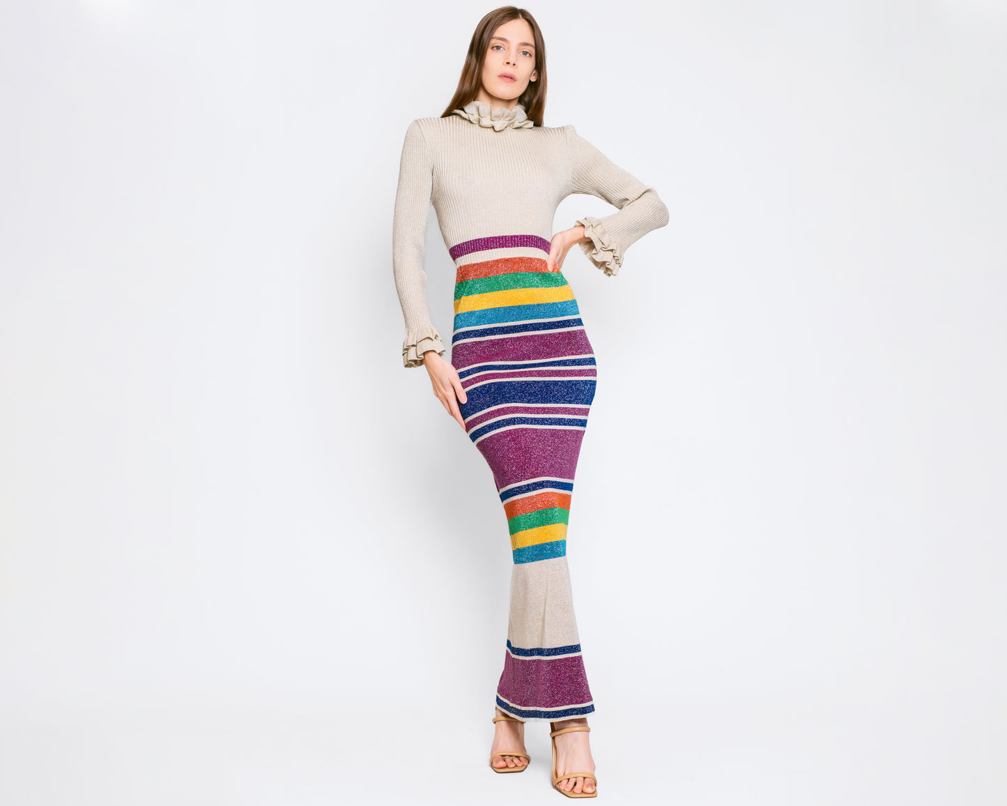 Sm-Med 70s Metallic Striped Knit Maxi Dress