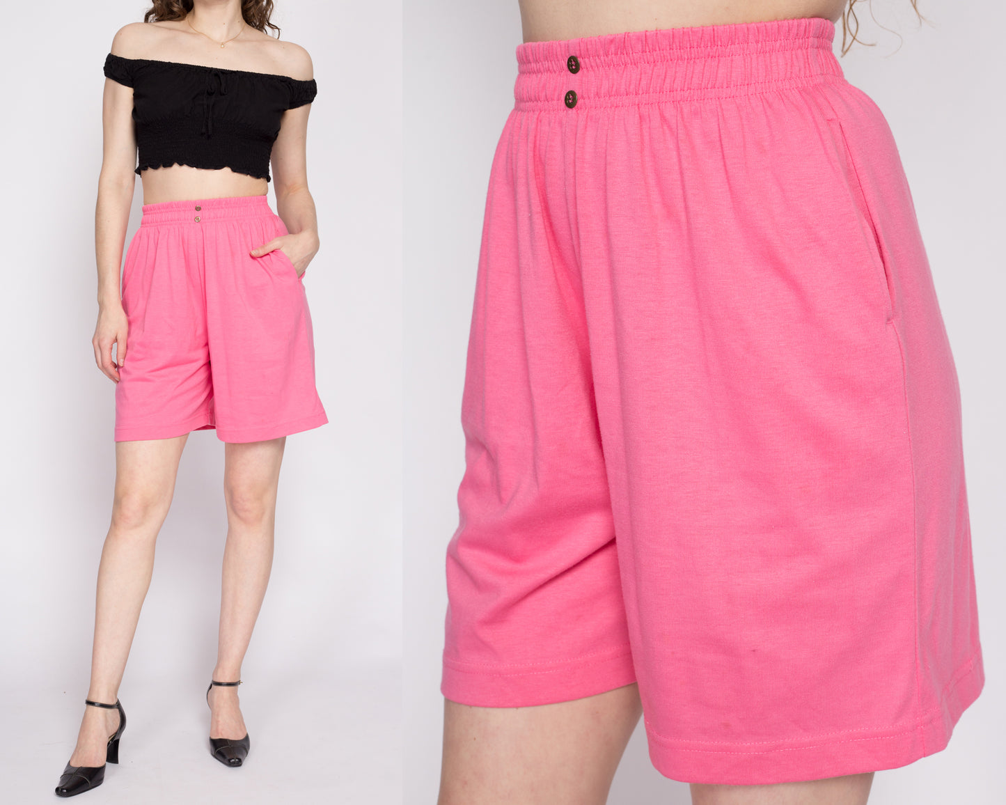 80s Pink Elastic Waist Shorts - Small to Medium
