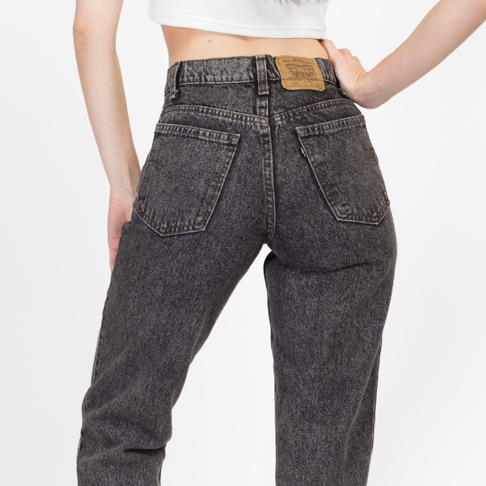 XXS XS 90s Levi's 550 Black Acid Wash Jeans, Deadstock