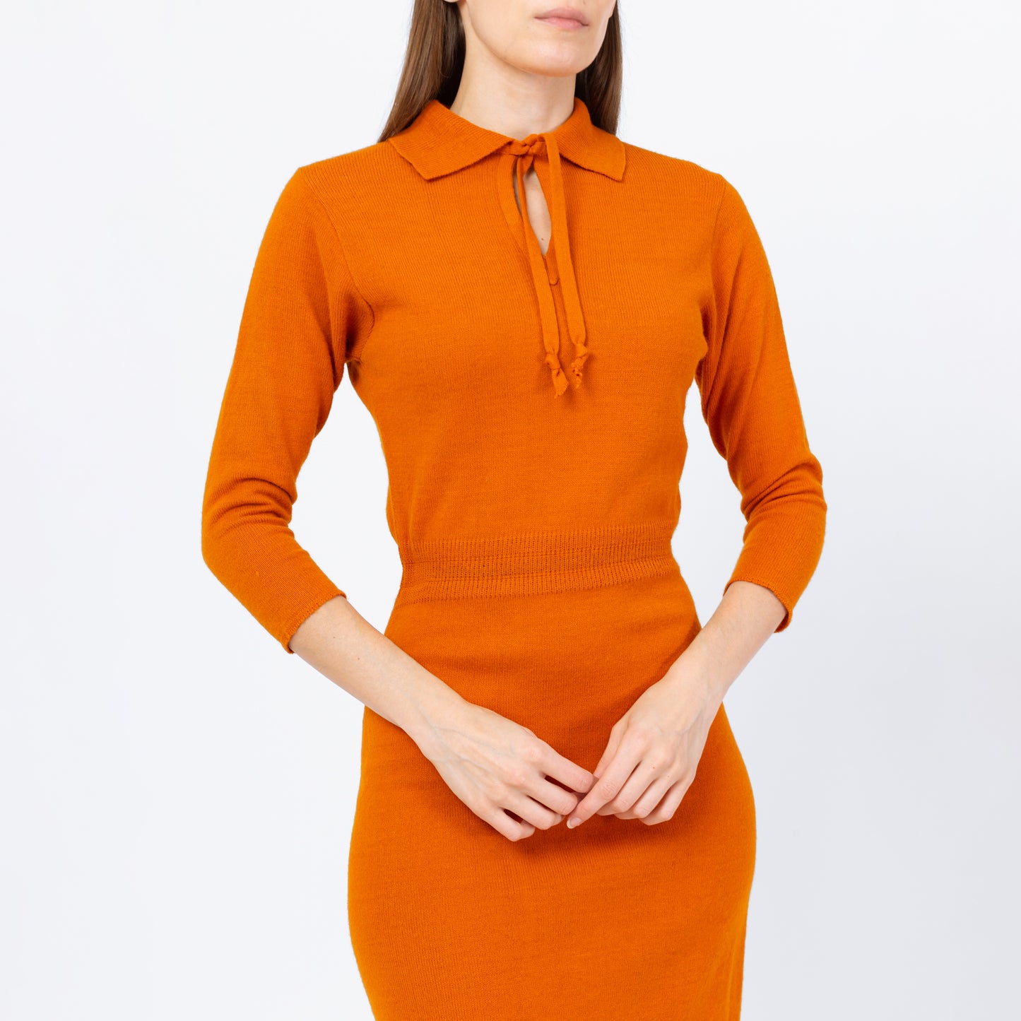 Vintage 50s Orange Midi Sweater Dress - Extra Small to Small