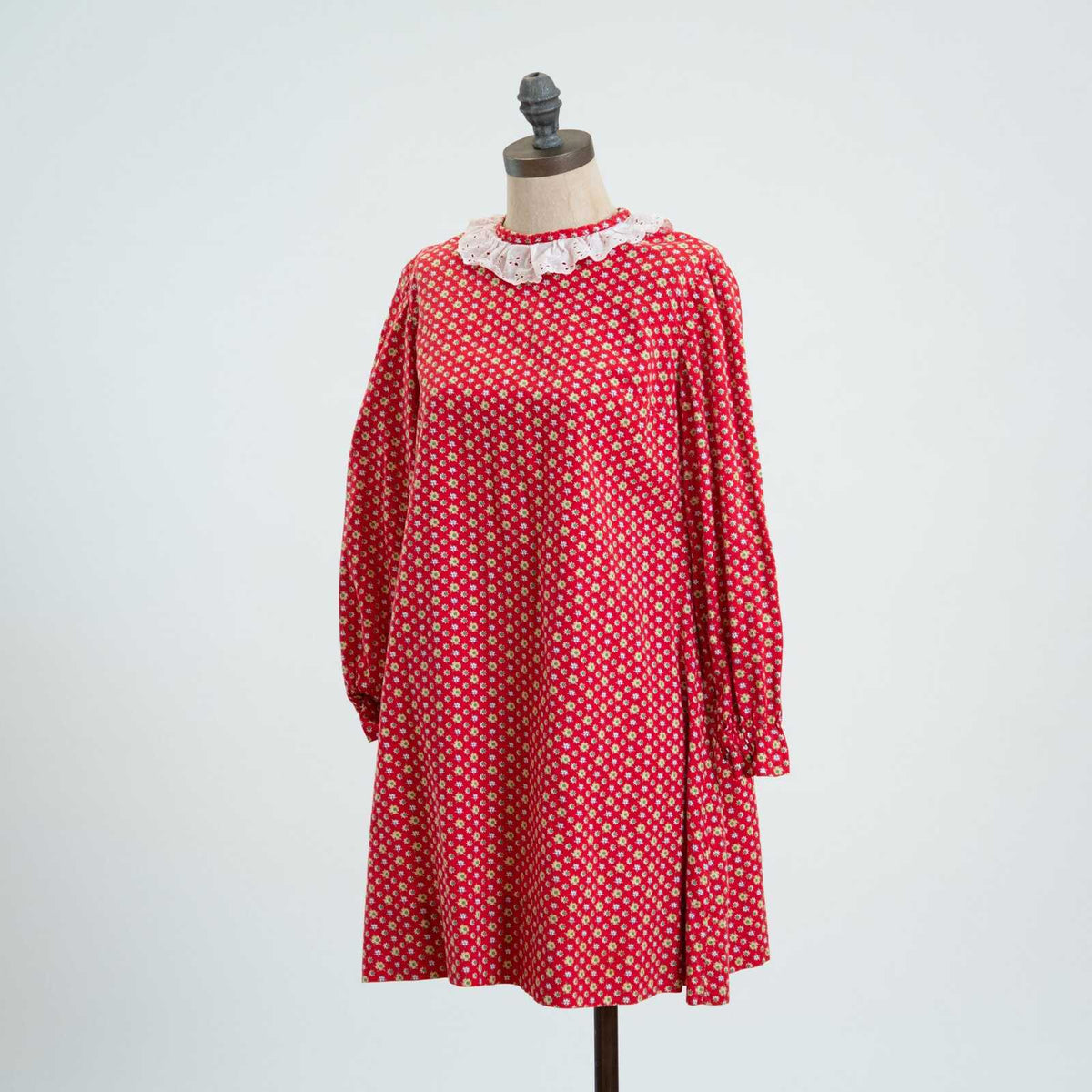 Vintage 60s Red Floral Prairie Collar Tent Dress - Extra Small