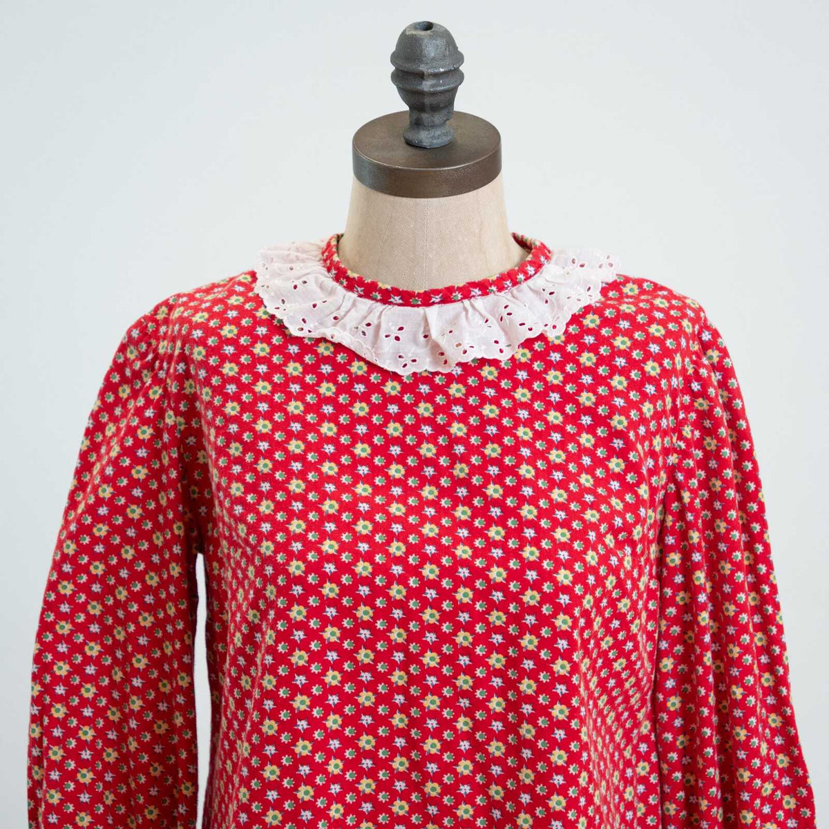 Vintage 60s Red Floral Prairie Collar Tent Dress - Extra Small