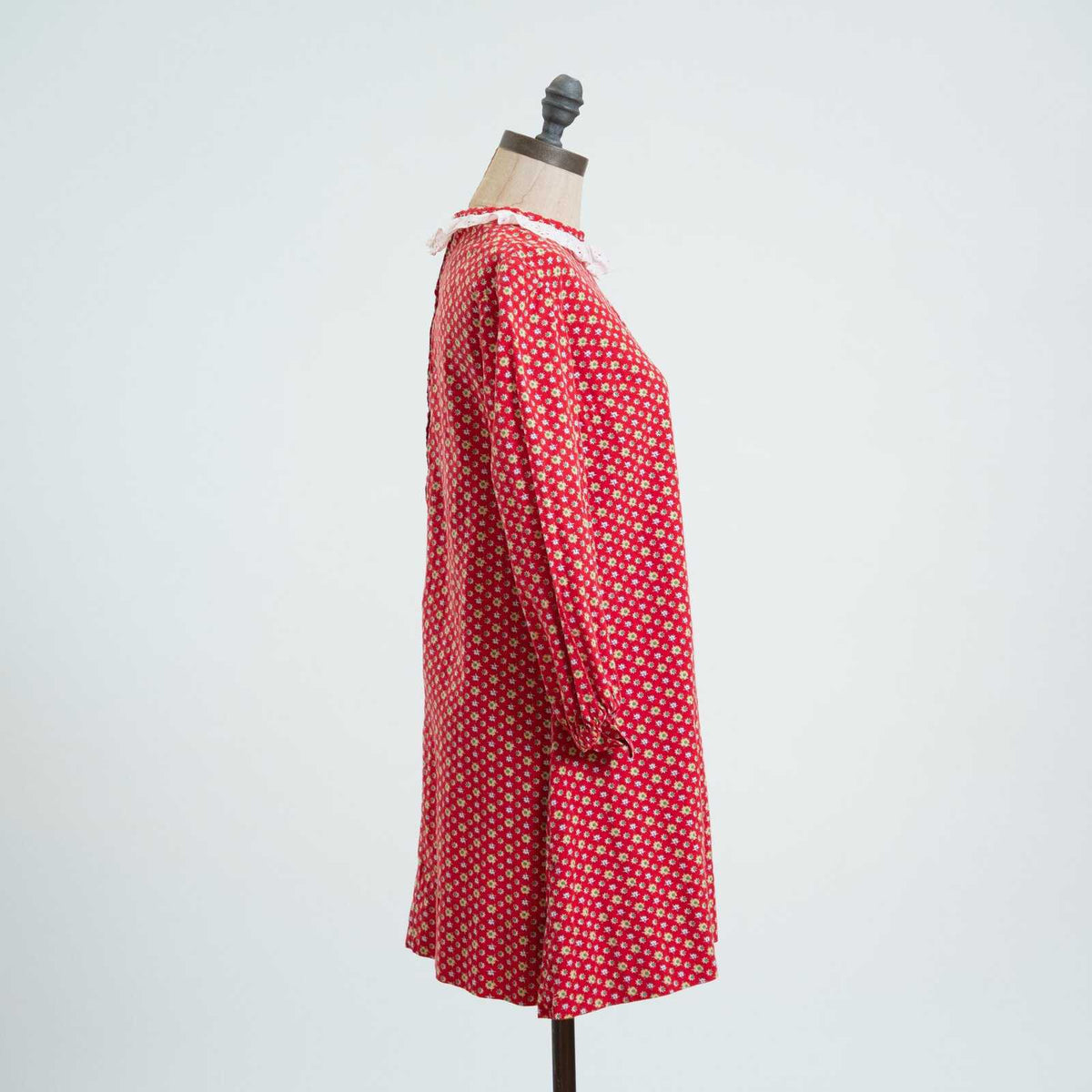 Vintage 60s Red Floral Prairie Collar Tent Dress - Extra Small