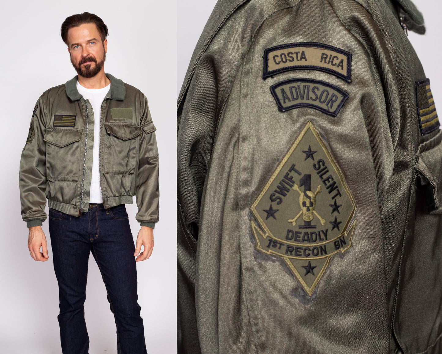 80s USMC 1st Recon Battalion Bomber Jacket - Men's Medium | Vintage US Marines Military Patch Flight Jacket