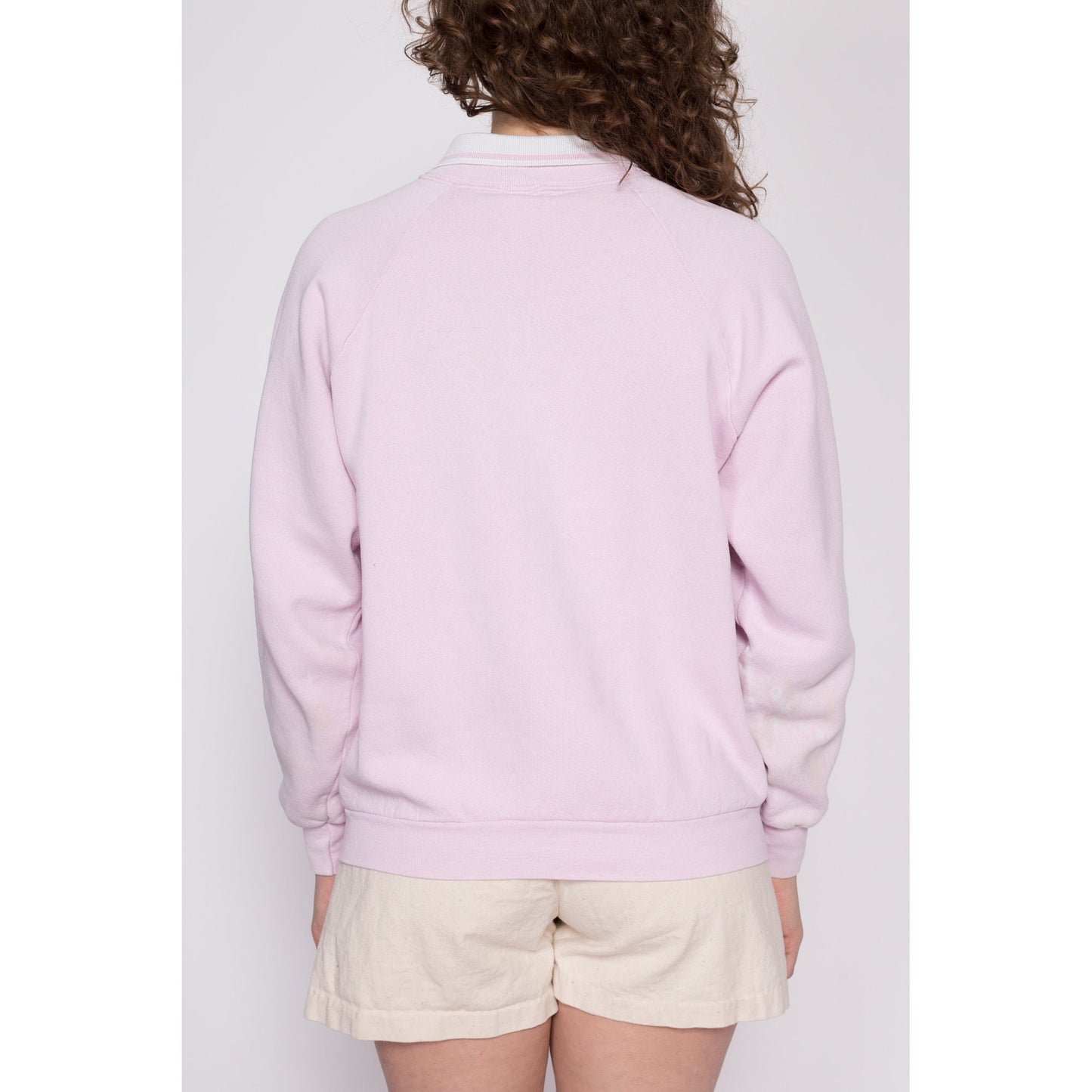 90s Tulip Flower Print Collared Sweatshirt - Large | Vintage Pink Floral Graphic Raglan Sleeve Pullover