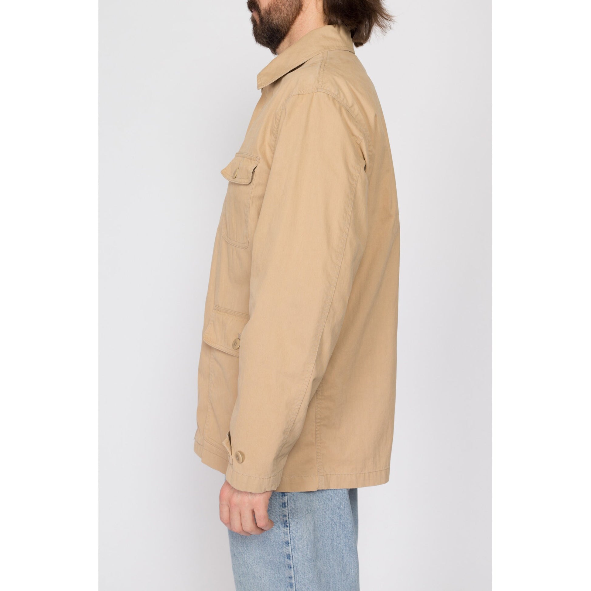 Medium 90s Polo Ralph Lauren Khaki Chore Coat | Vintage Tan Button Up Lightweight Field Jacket