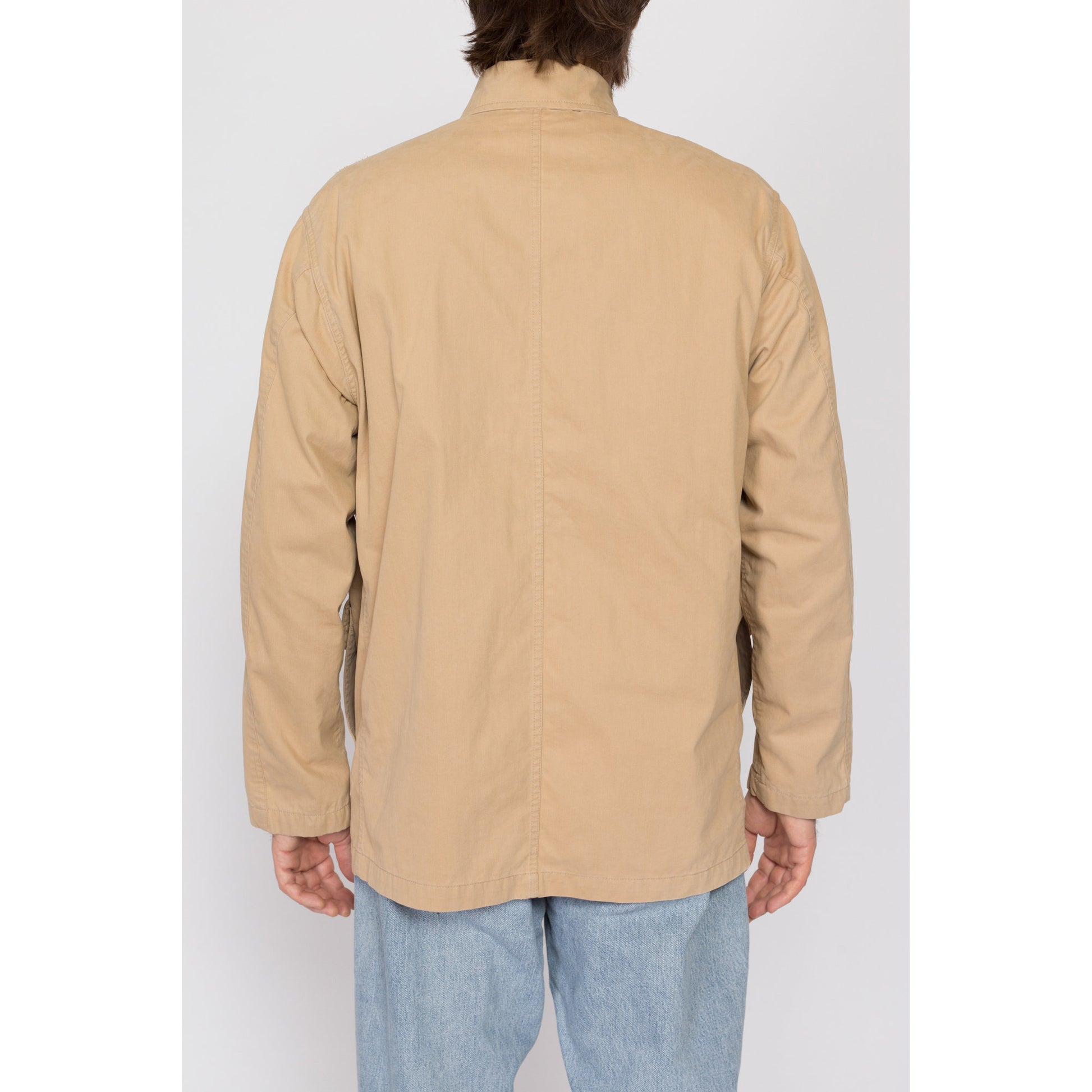 Medium 90s Polo Ralph Lauren Khaki Chore Coat | Vintage Tan Button Up Lightweight Field Jacket