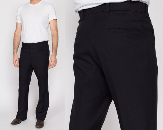 33x30 70s Levis Black Bootcut Trousers | Retro Vintage Polyester Flat Front Pants