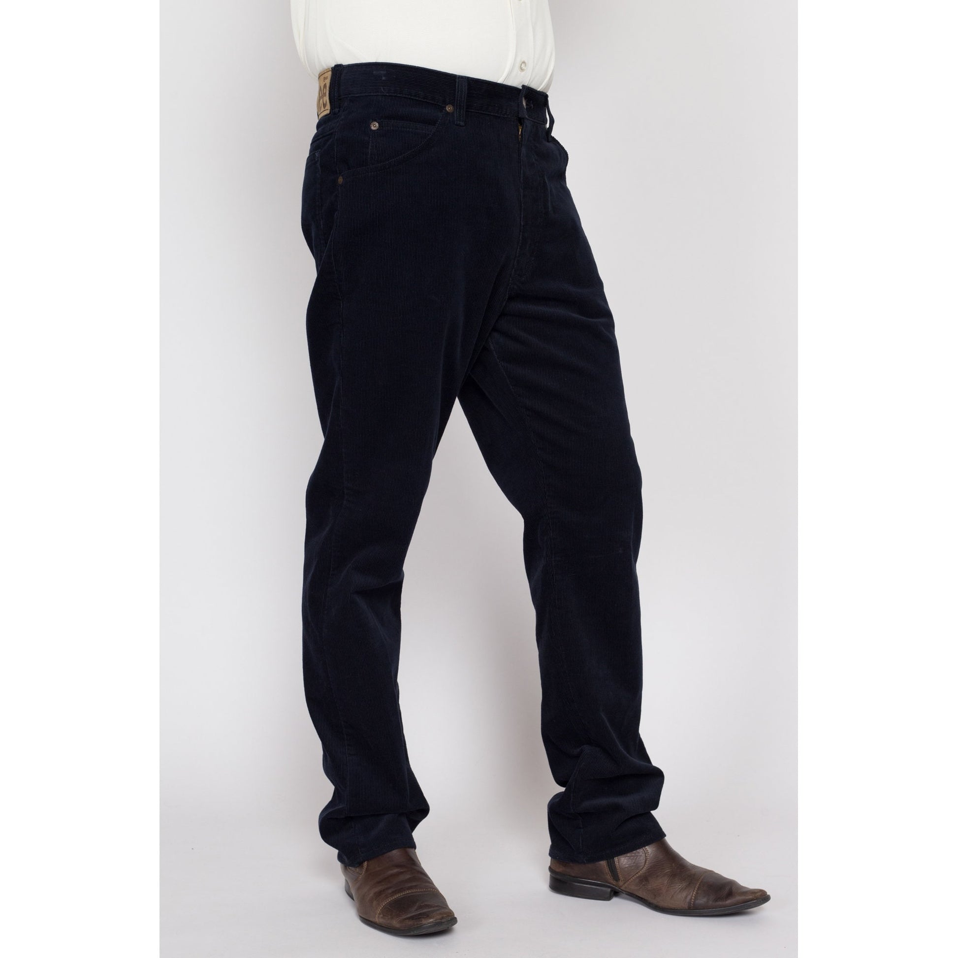 34x32 80s Lee Riders Navy Blue Corduroy Trousers | Vintage Union Made Straight Leg Pants