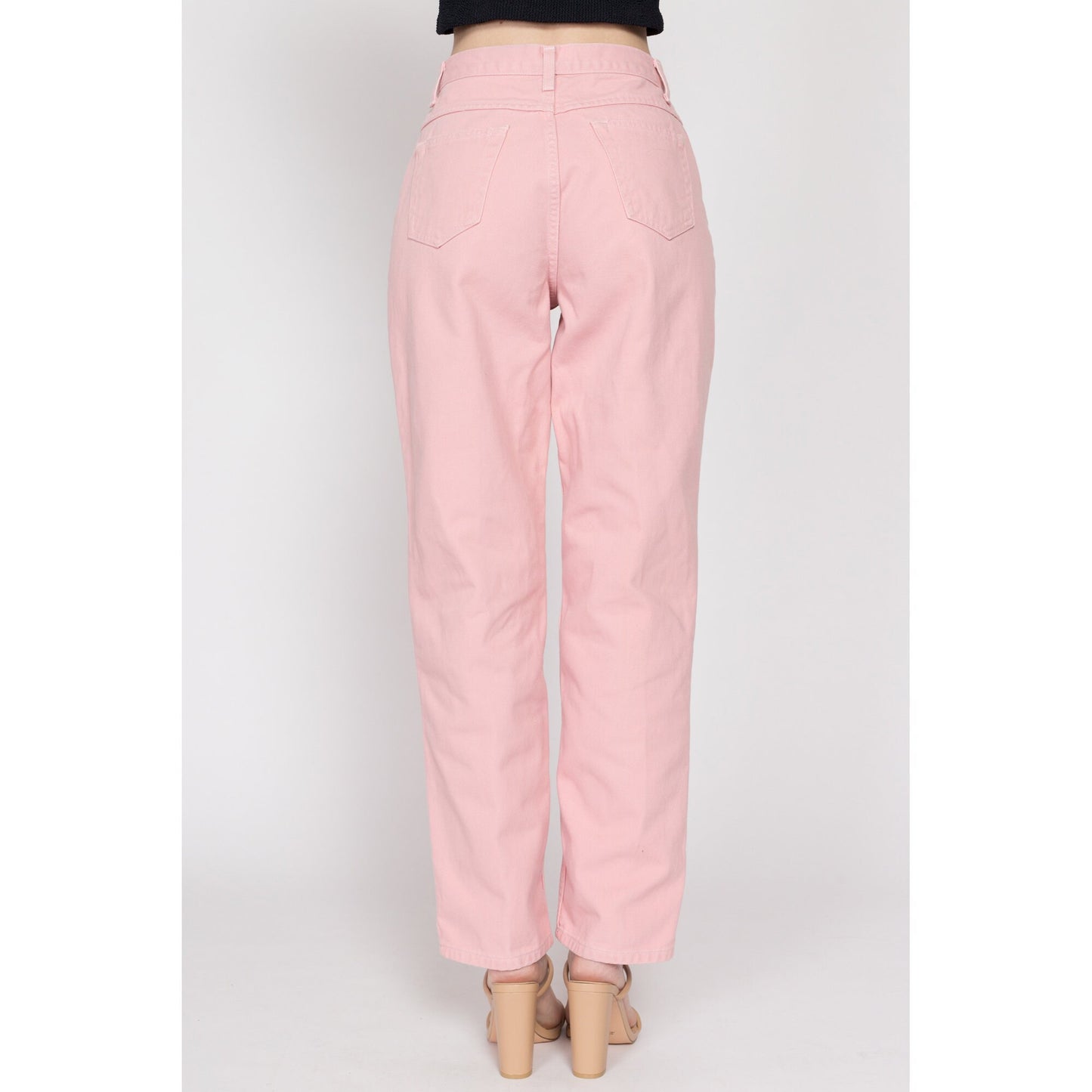 Small 90s Blush Pink High Waisted Jeans 26.5" | Vintage Newport News Pastel Denim Tapered Leg Mom Jeans