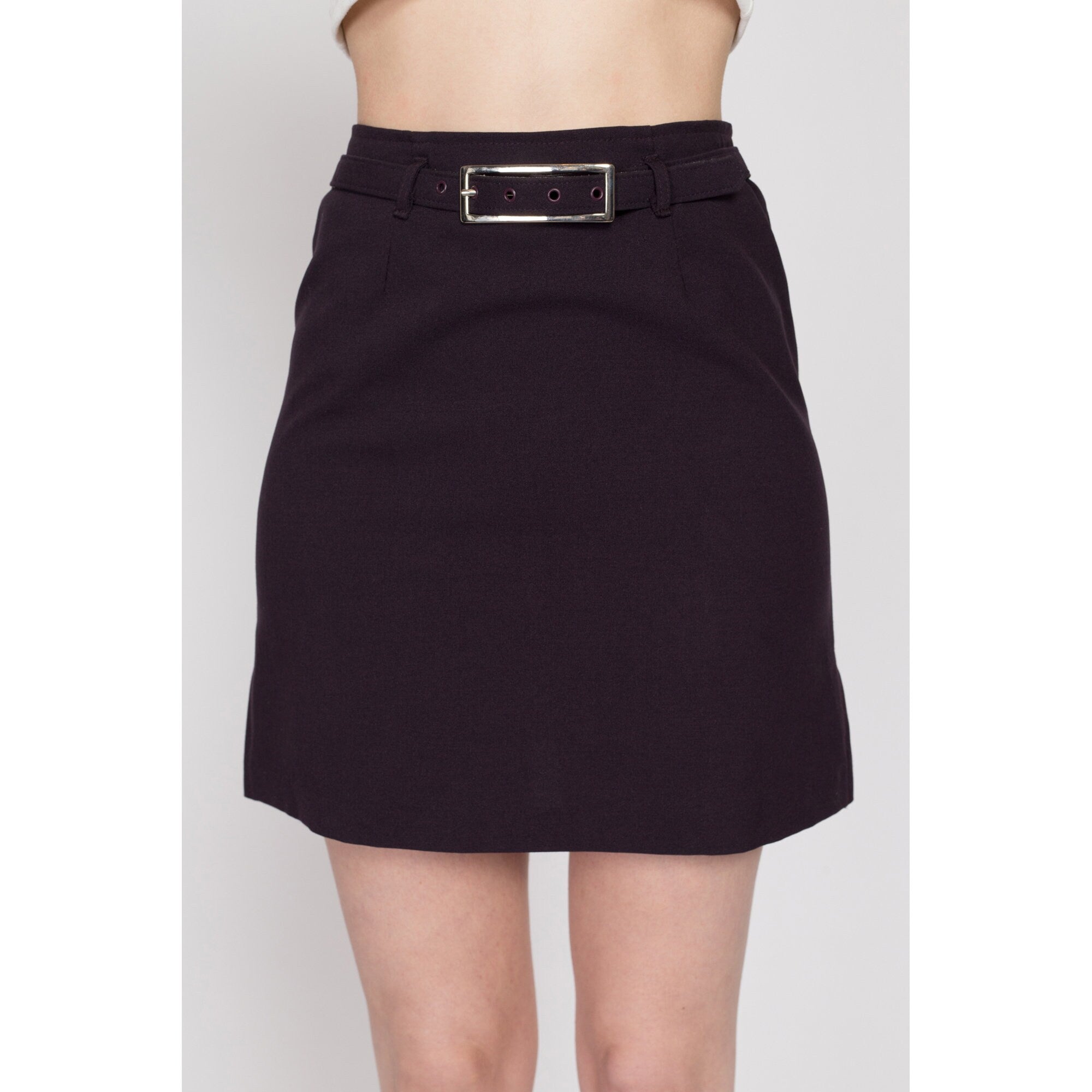 XS 90s Plum Purple Belted Mini Skirt 25 Flying Apple Vintage