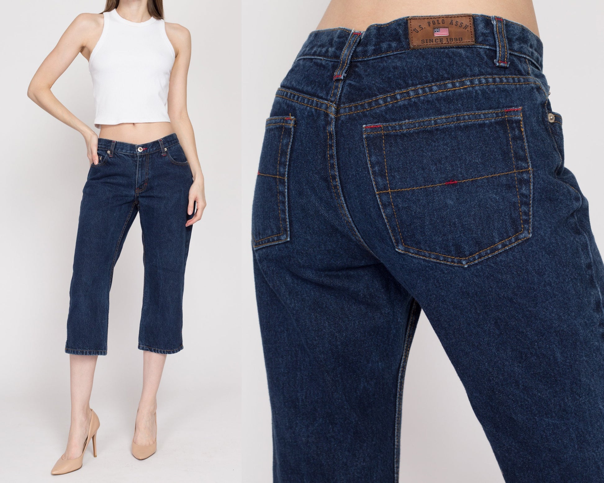 Small 90s Dark Wash Capri Jeans | Vintage Mid Rise US Polo Assn Short Cropped Denim Pants