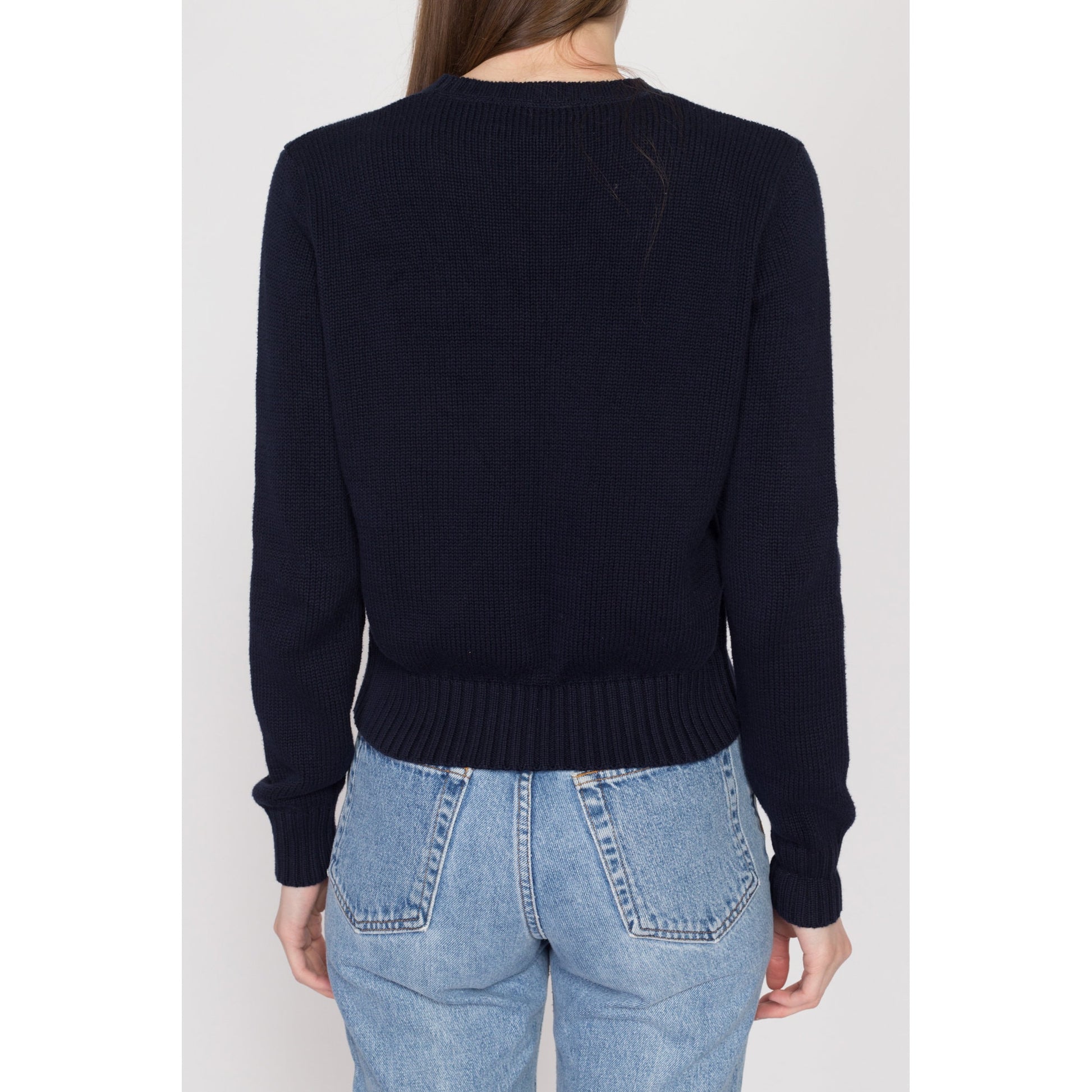 Sm-Med 90s Polo Sport Navy Blue Cotton Knit Sweater | Vintage Ralph Lauren Plain Minimalist Pullover