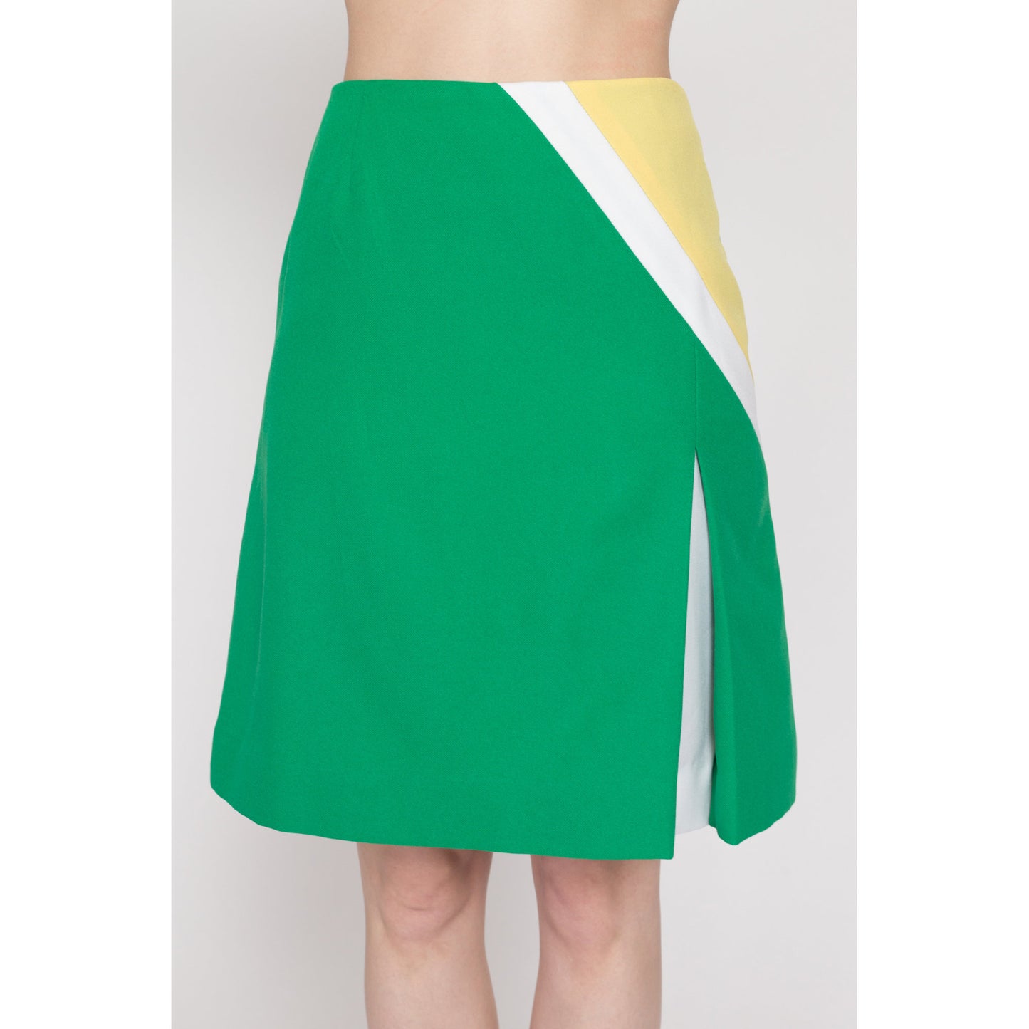 Small 70s Green Color Block Tennis Skirt 25.5" | Retro Sportswear High Waisted A Line Athletic Mini Skort