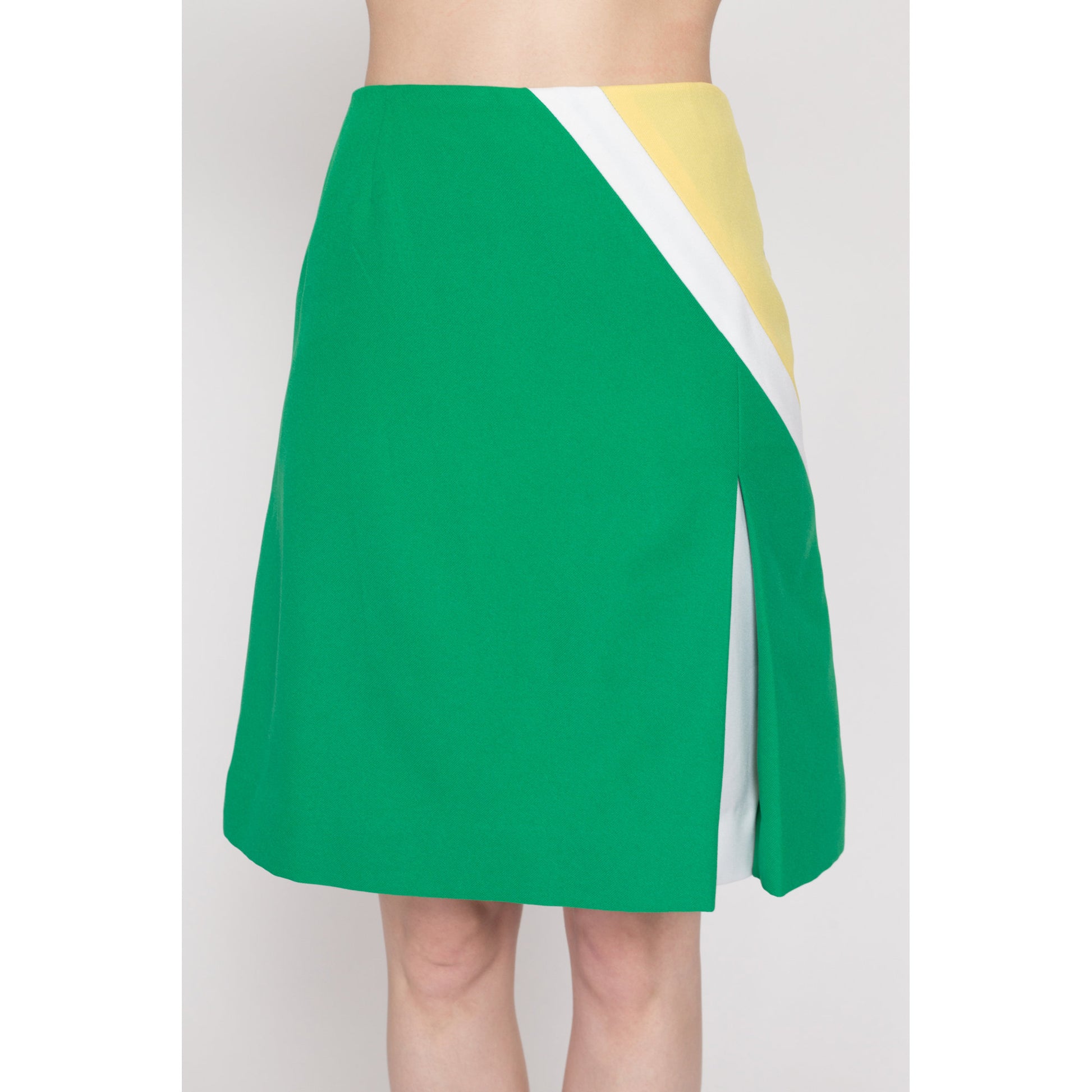 Small 70s Green Color Block Tennis Skirt 25.5" | Retro Sportswear High Waisted A Line Athletic Mini Skort