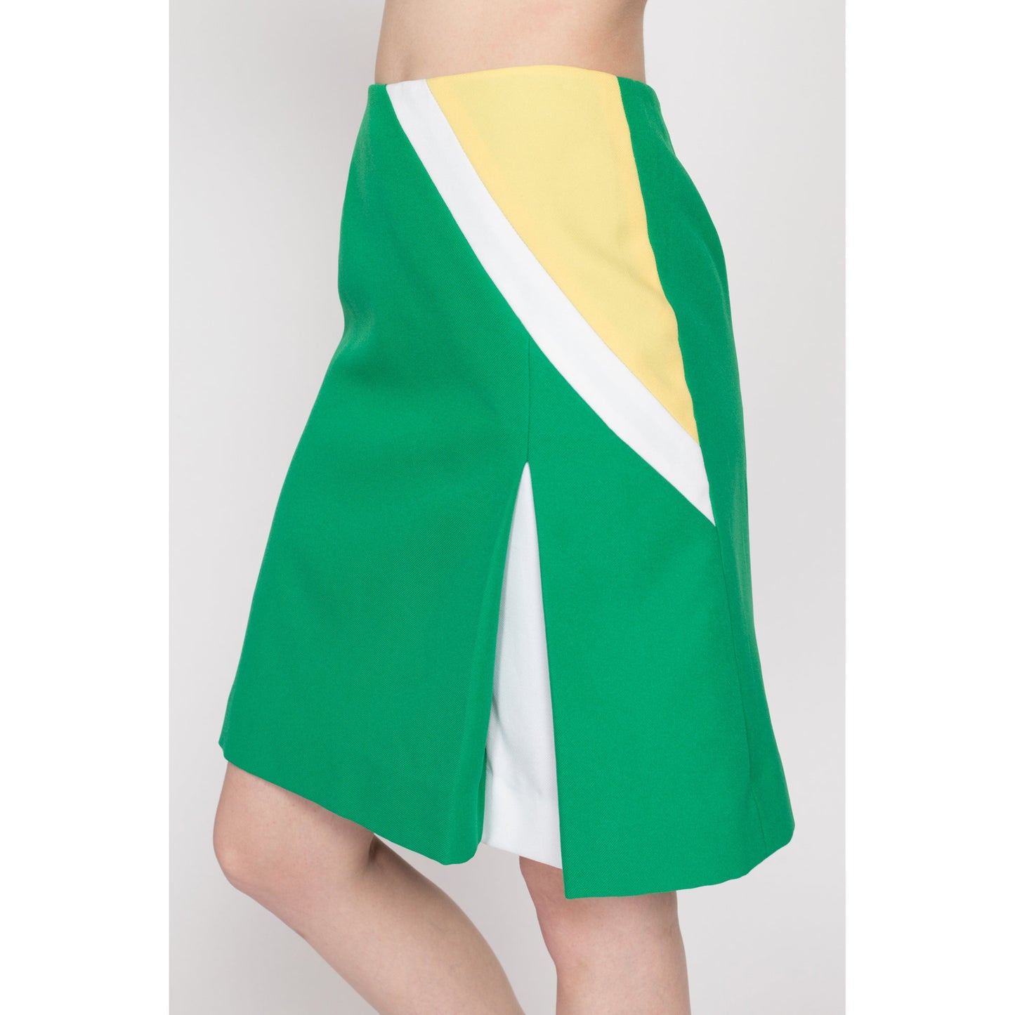 Small 70s Green Color Block Tennis Skirt 25.5" | Retro Sportswear High Waisted A Line Athletic Mini Skort