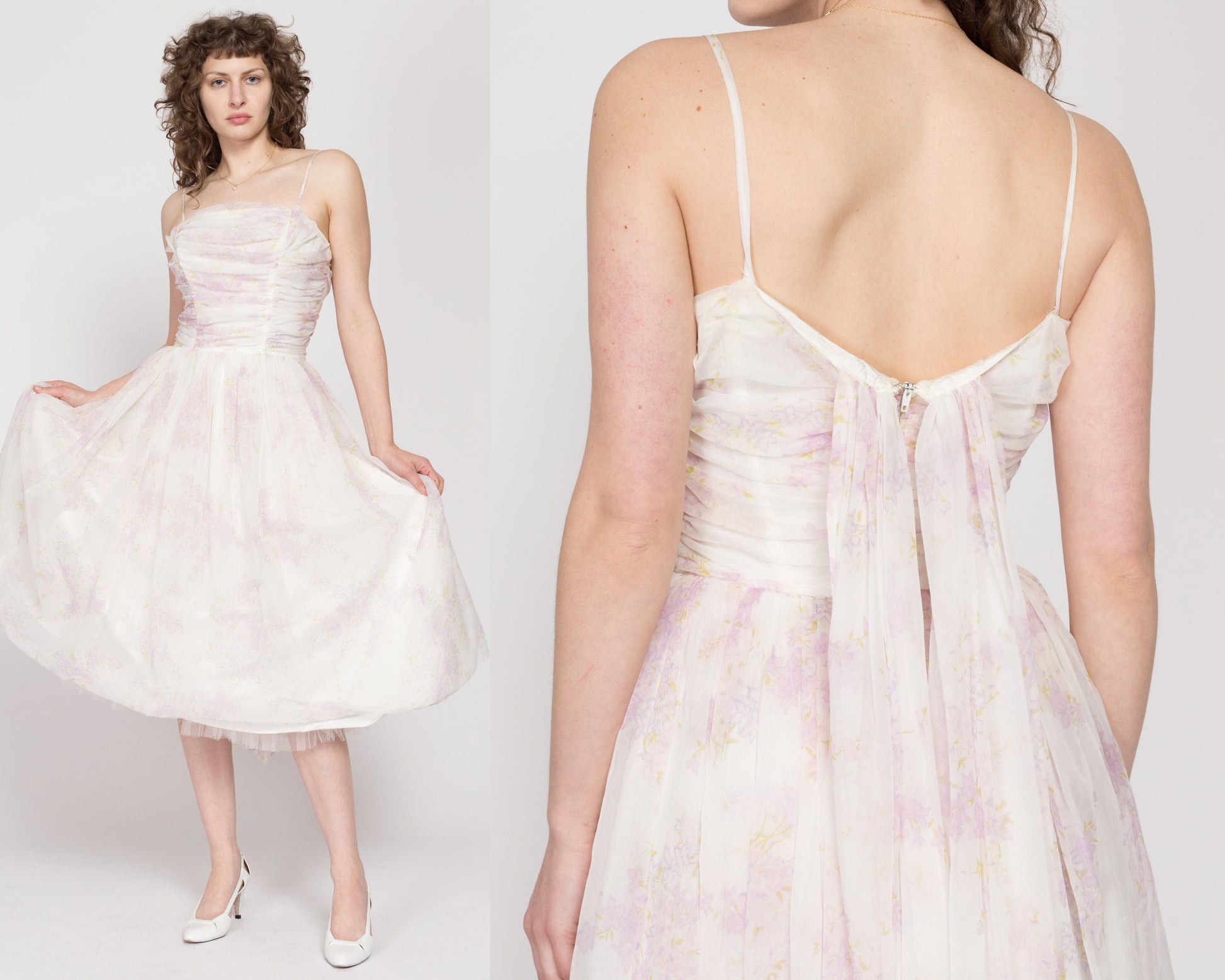 50s 60s Lorrie Deb White Floral Fit & Flare Party Dress - Small Flying Apple Vintage 50s 60s Lorrie Deb White Floral Fit & Flare Party Dress - Small Flying Apple Vintage