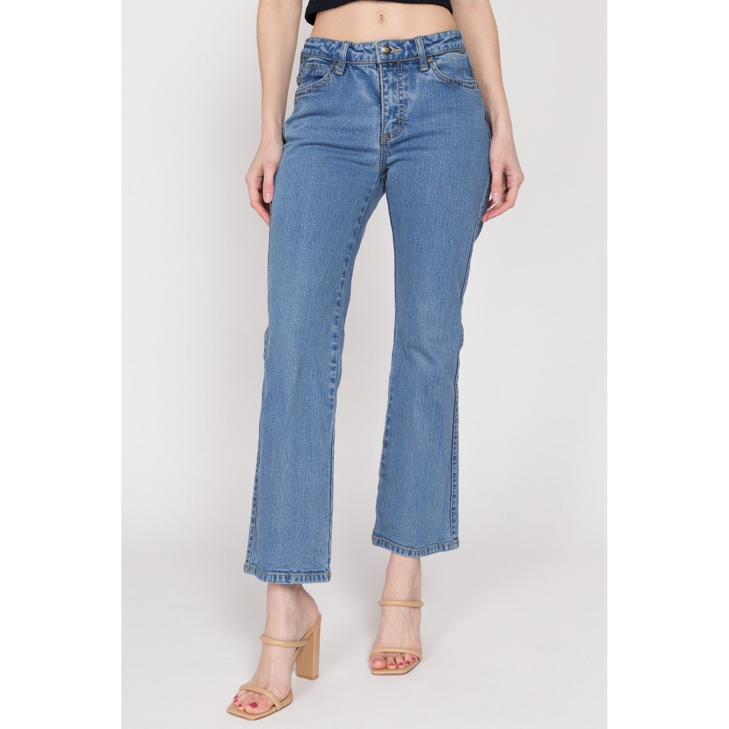 Petite Small Y2K Mid Rise Ankle Jeans | Vintage Aura Wrangler Straight Leg Jeans