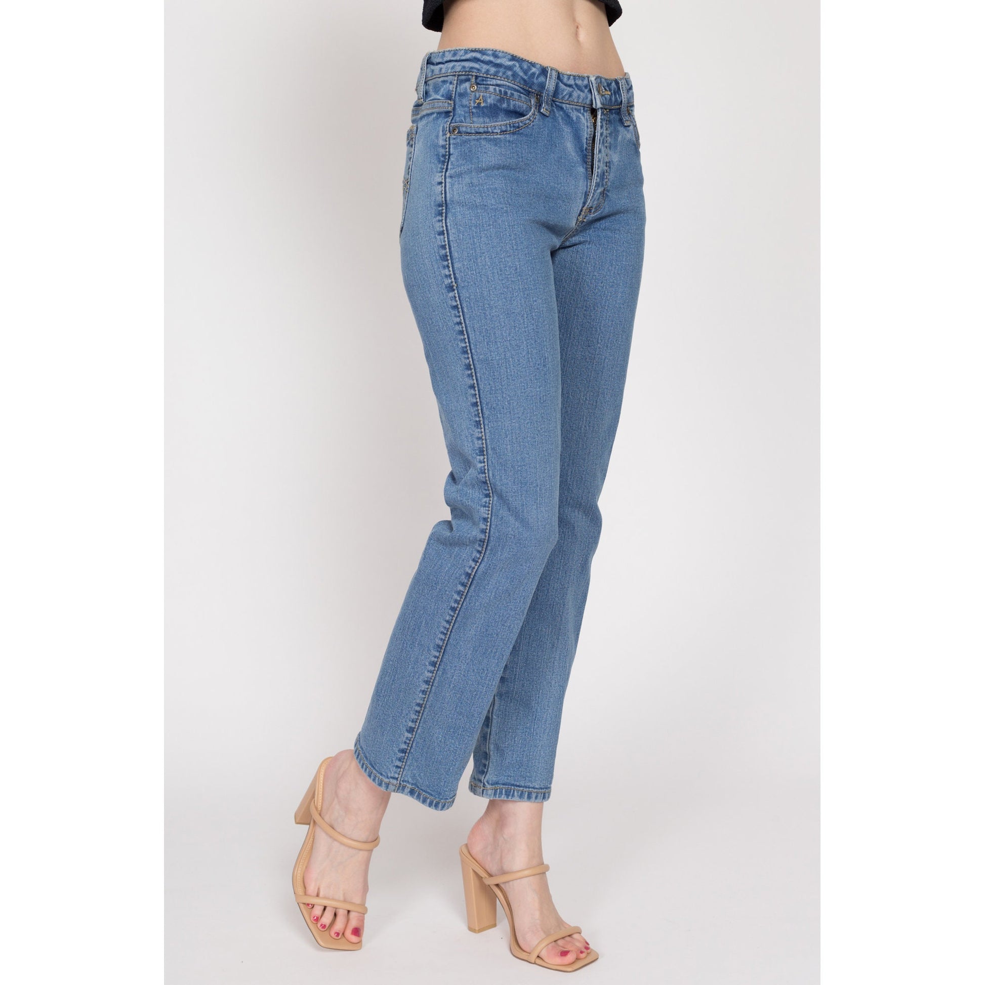 Petite Small Y2K Mid Rise Ankle Jeans | Vintage Aura Wrangler Straight Leg Jeans