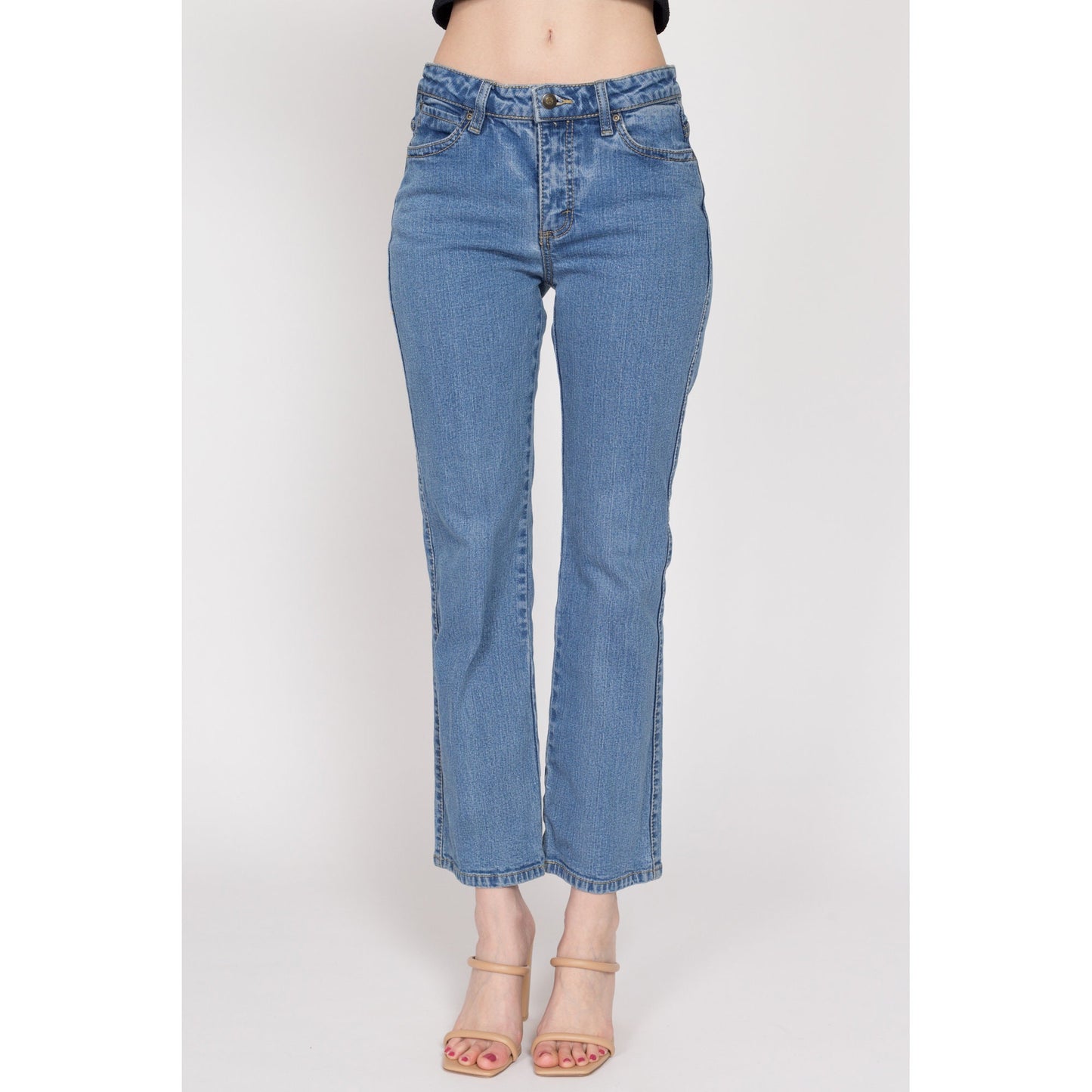 Petite Small Y2K Mid Rise Ankle Jeans | Vintage Aura Wrangler Straight Leg Jeans