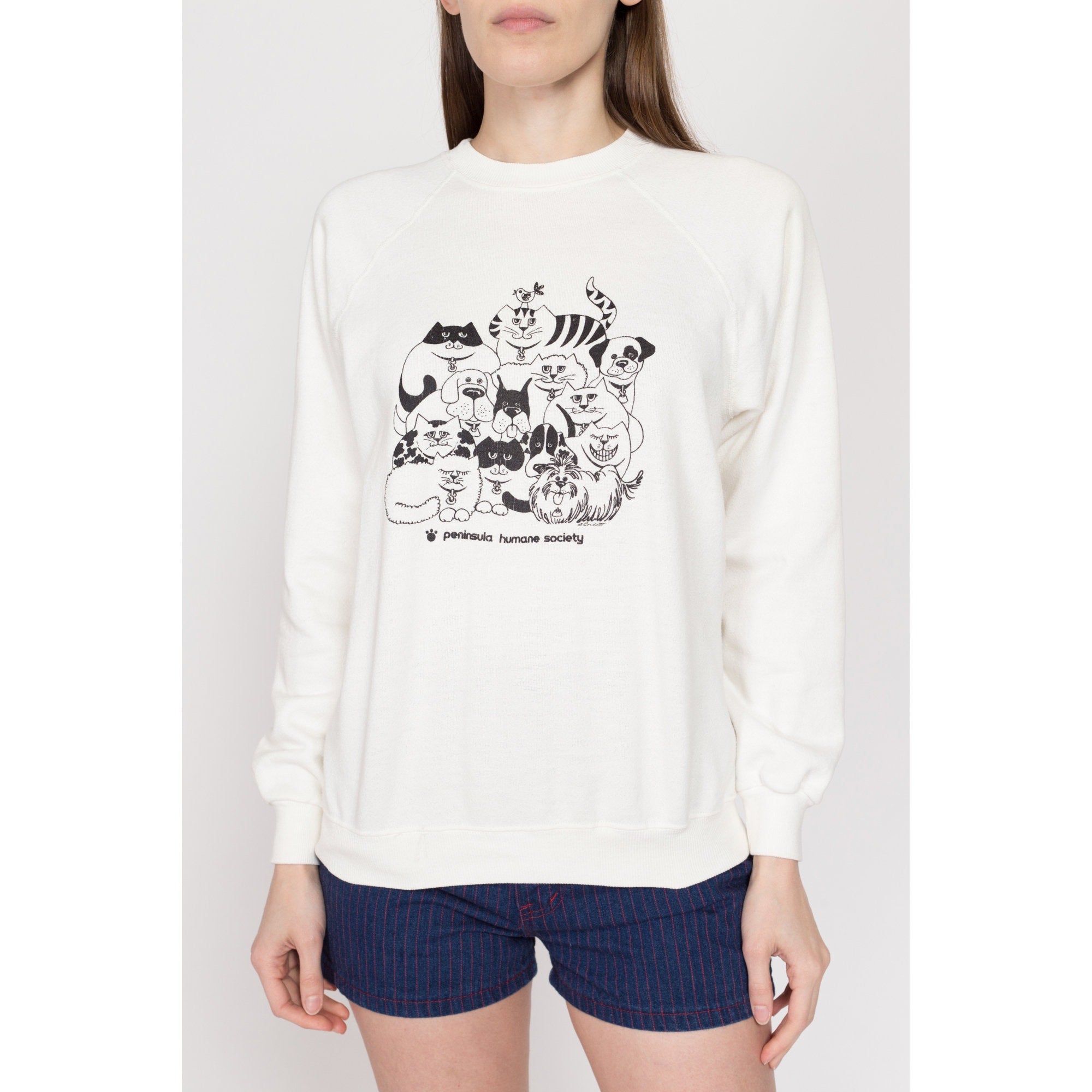 Medium 80s Humane Society Cats Dogs Sweatshirt Flying Apple Vintage