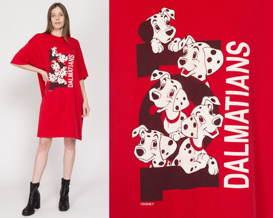 One Size 90s 101 Dalmatians Red T Shirt Dress | Vintage Disney Cartoon Graphic Oversize Sleep Shirt