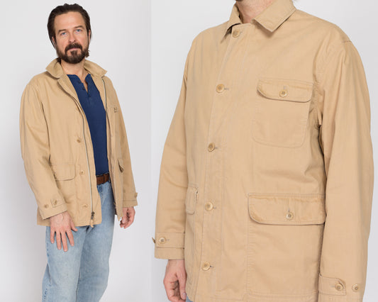 Medium 90s Polo Ralph Lauren Khaki Chore Coat | Vintage Tan Button Up Lightweight Field Jacket