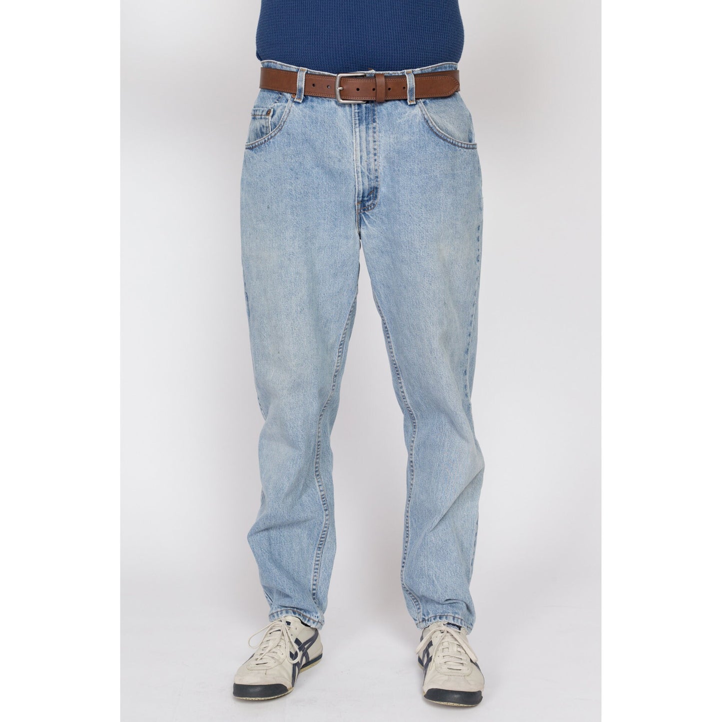 34x30 Vintage Levis 560 Made In USA Faded Light Wash Jeans | 80s 90s Levi's Distressed Tapered Leg Denim Dad Jeans