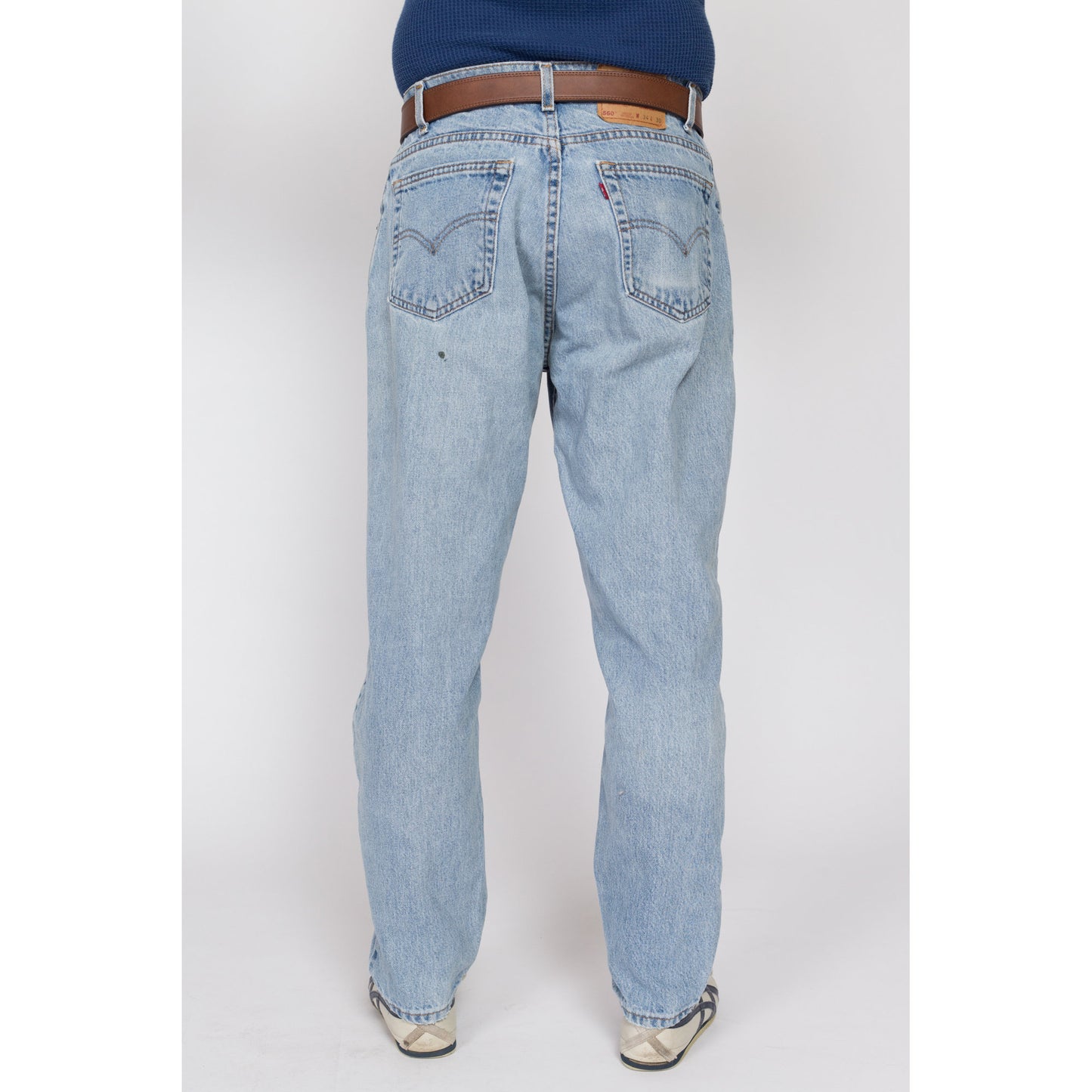 34x30 Vintage Levis 560 Made In USA Faded Light Wash Jeans | 80s 90s Levi's Distressed Tapered Leg Denim Dad Jeans