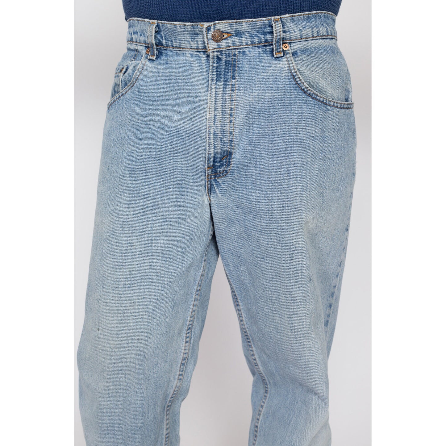 34x30 Vintage Levis 560 Made In USA Faded Light Wash Jeans | 80s 90s Levi's Distressed Tapered Leg Denim Dad Jeans