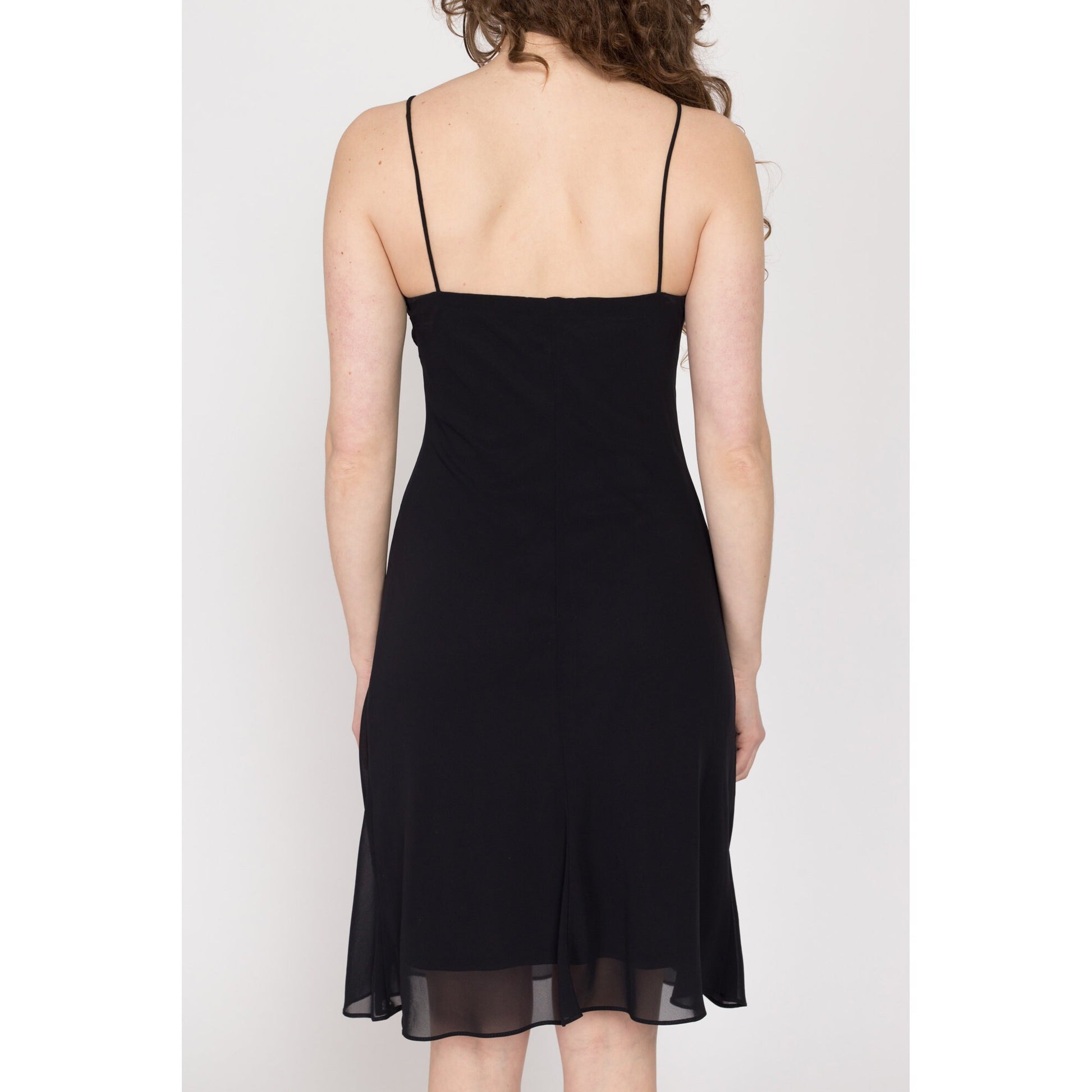 Sm-Med 90s Flowy Black Mini Party Dress | Vintage Keyhole Neck Spaghetti Strap Cocktail Dress