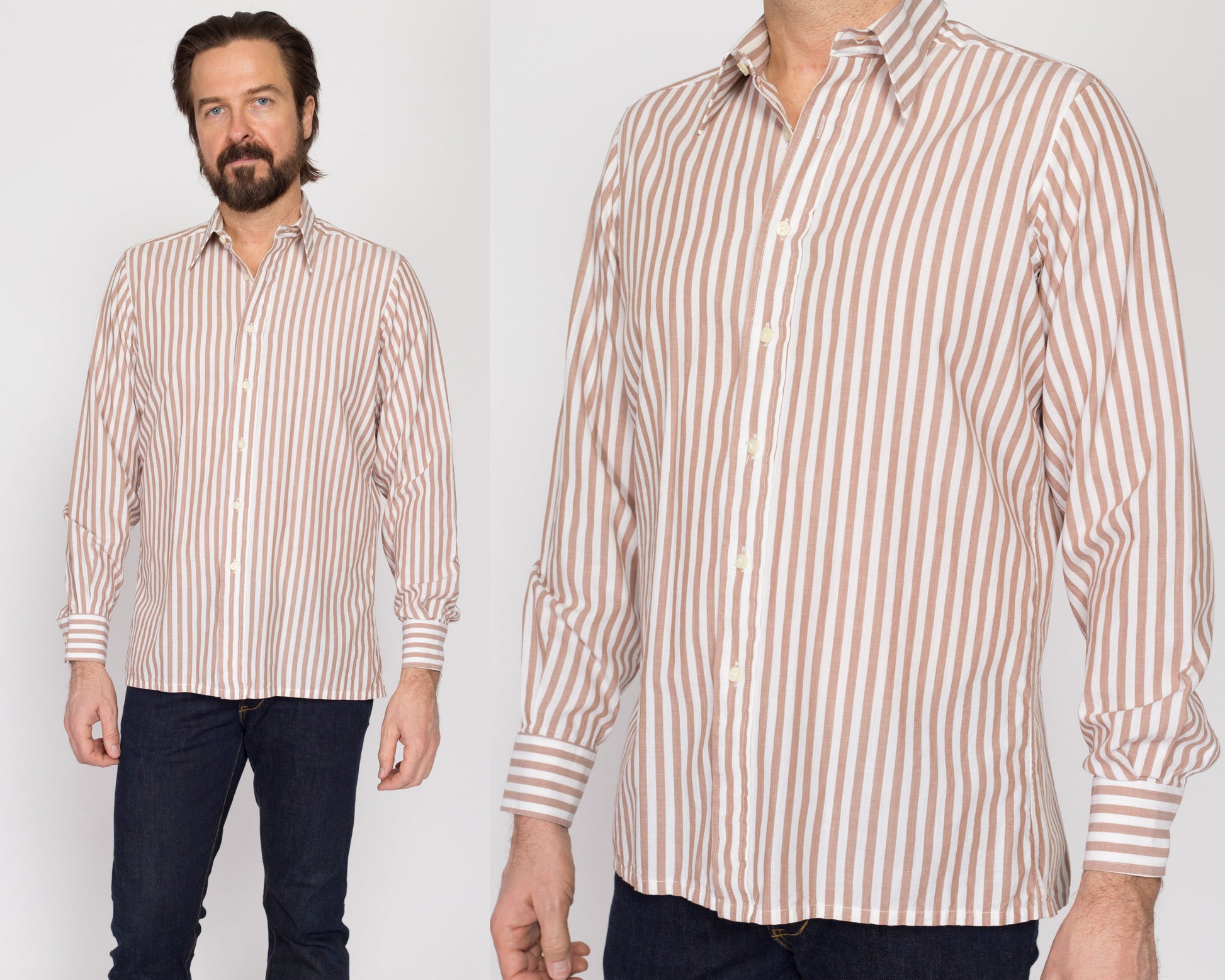 Med-Lrg 70s Yves Saint Laurent Brown & White Striped Shirt 