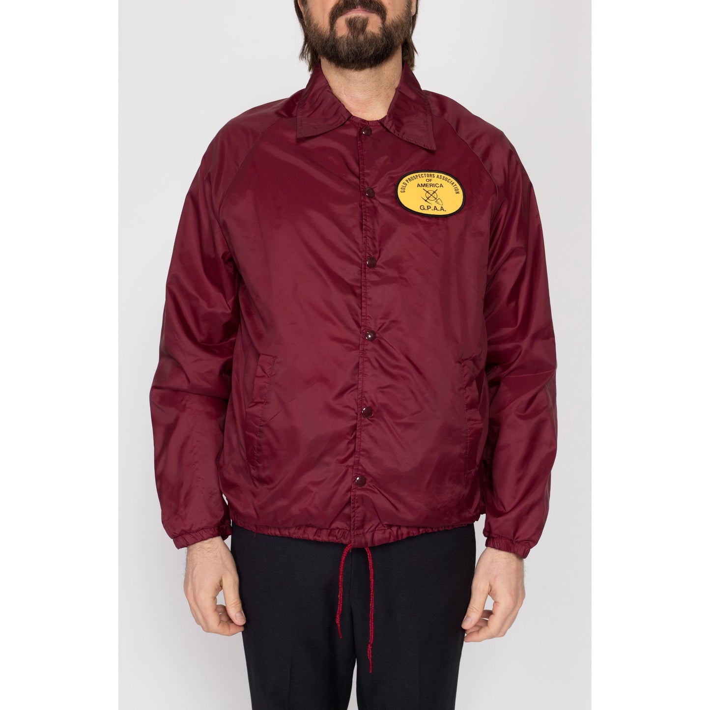 Large 80s Gold Prospectors Association Of America Jacket | Vintage Wine Red Snap Up Windbreaker Jacket