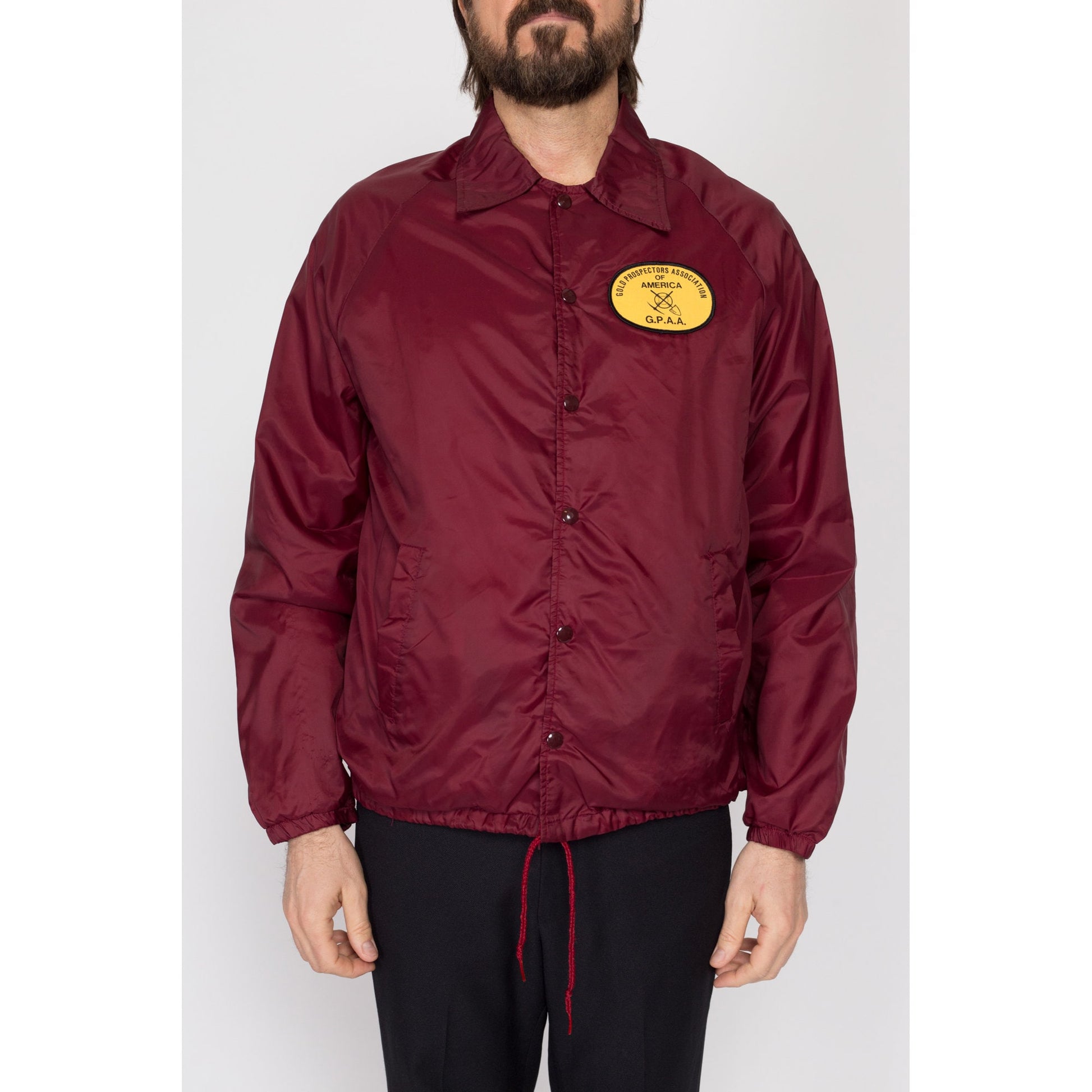 Large 80s Gold Prospectors Association Of America Jacket | Vintage Wine Red Snap Up Windbreaker Jacket
